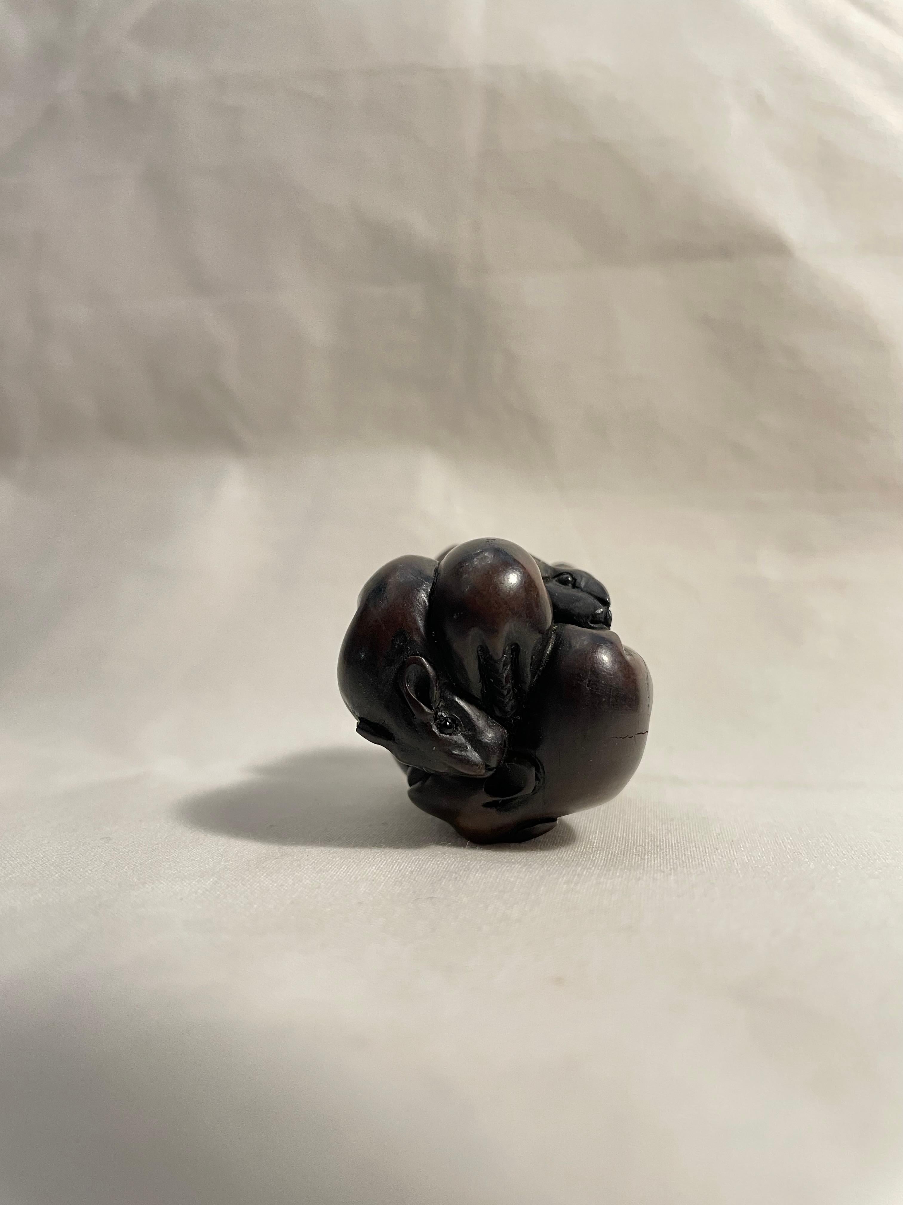 Antique Japanese Wooden Netsuke '7 Mouses', 1950s For Sale 1