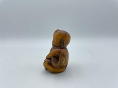 Antique Japanese Wooden Netsuke 'Boy with Fish' 1930s