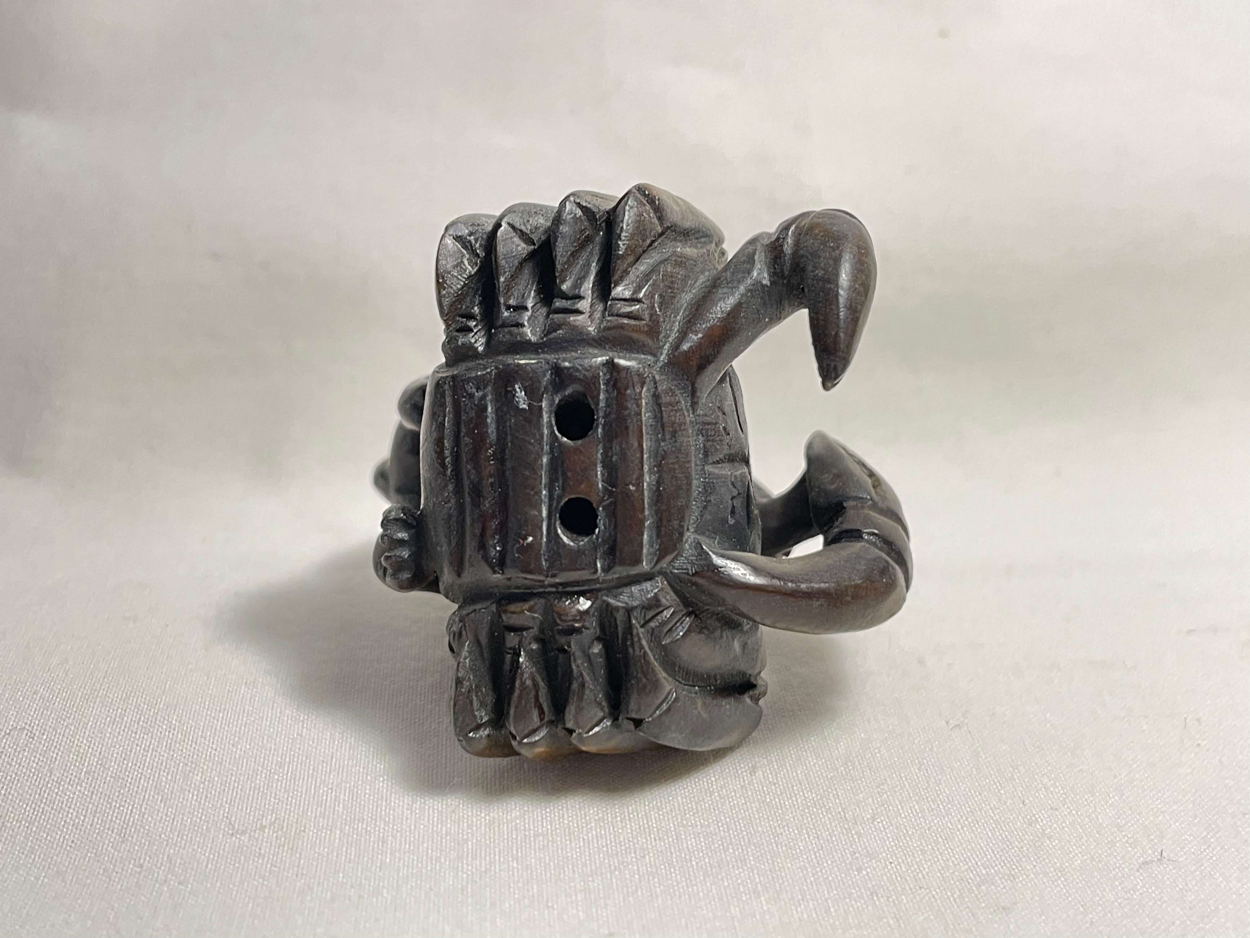 Antique Japanese Wooden Netsuke 'Crab and Monkey' 1920s For Sale 4