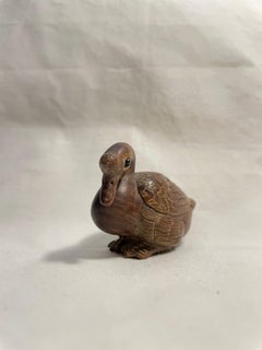 Antique Japanese Wooden Netsuke ' Duck ' 1950s Showa Era