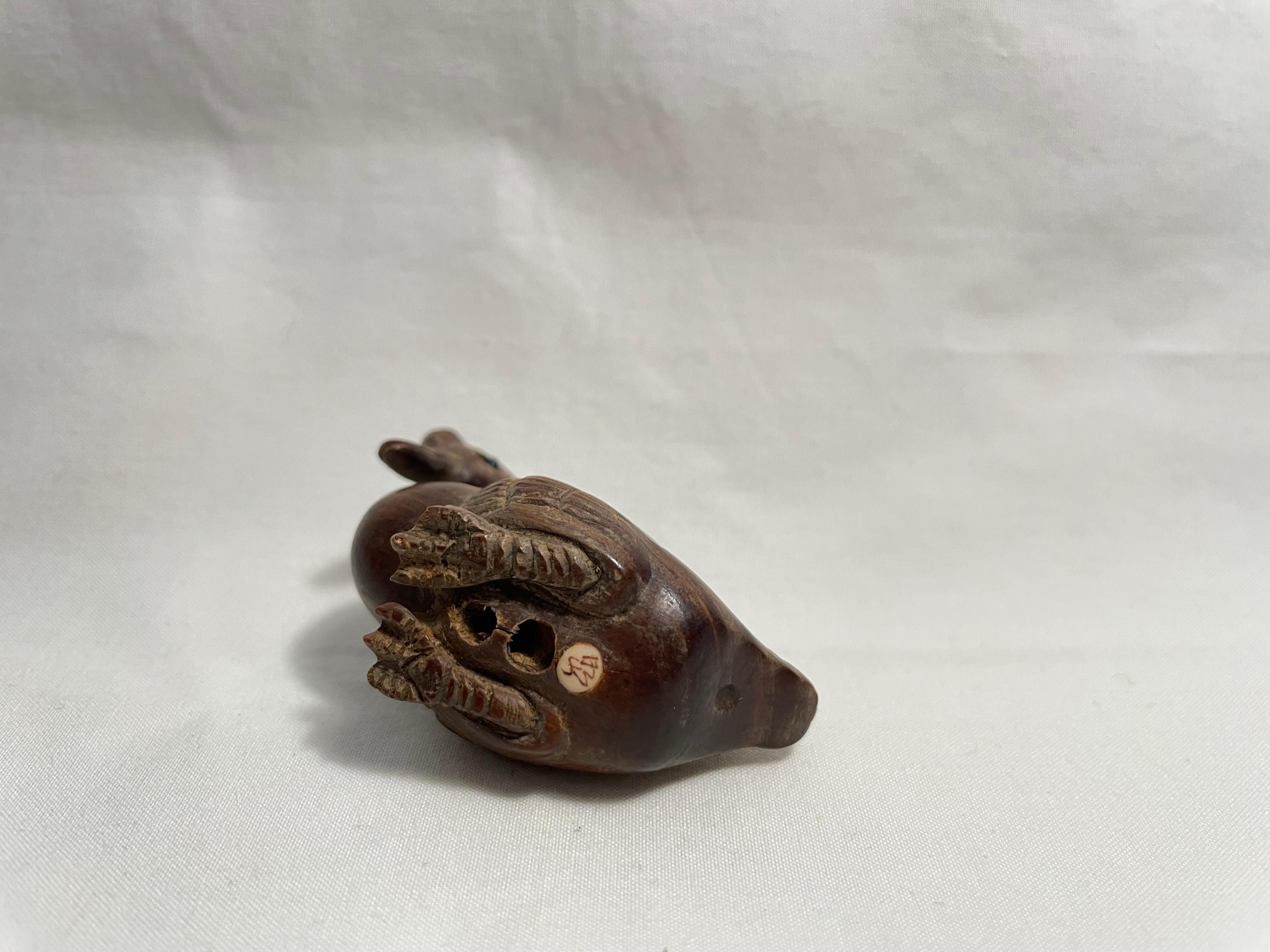 Antique Japanese Wooden Netsuke ' Duck ' 1950s Showa Era For Sale 1