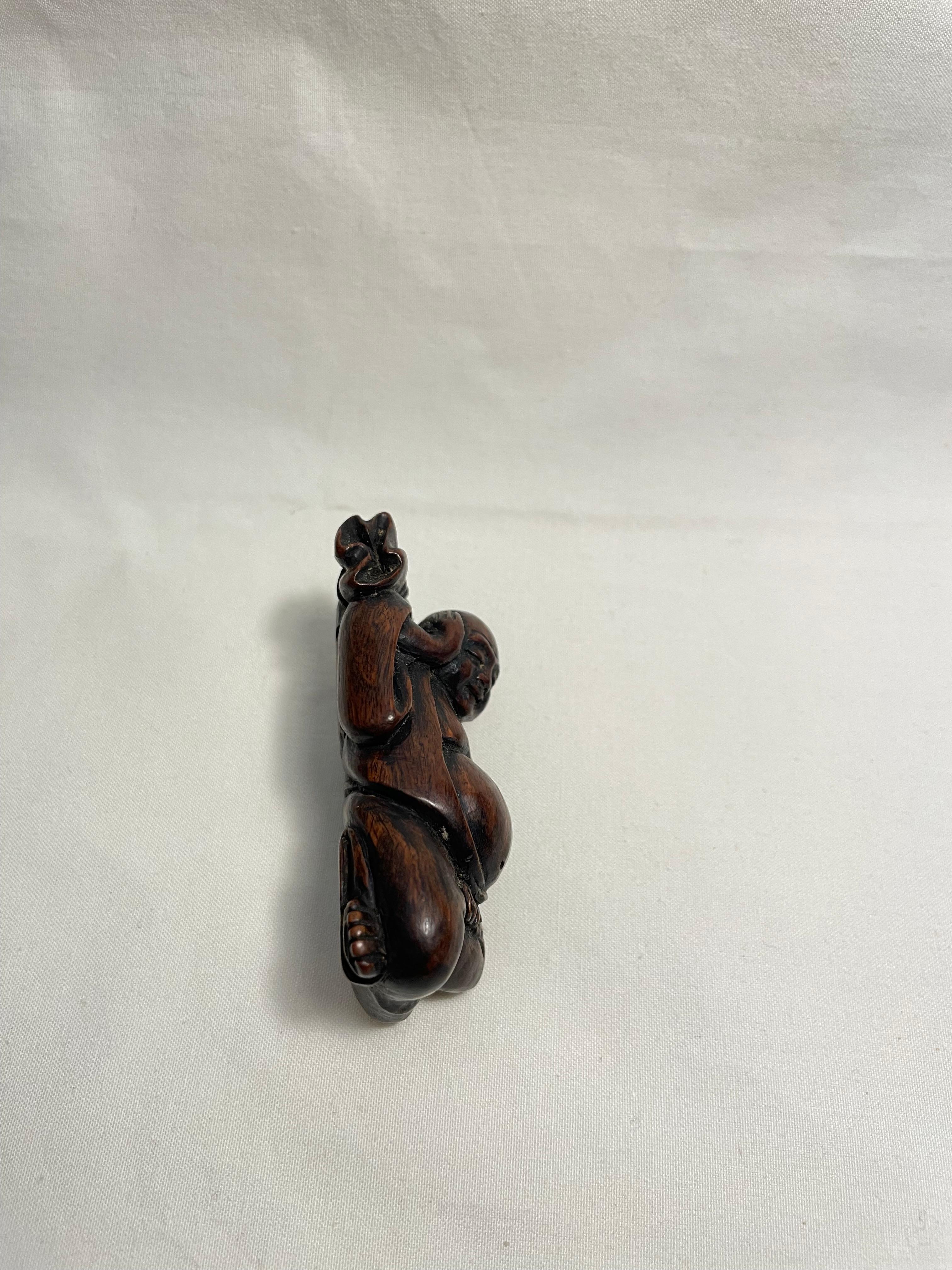 Hand-Carved Antique Japanese Wooden Netsuke 'Hotei', 1920s