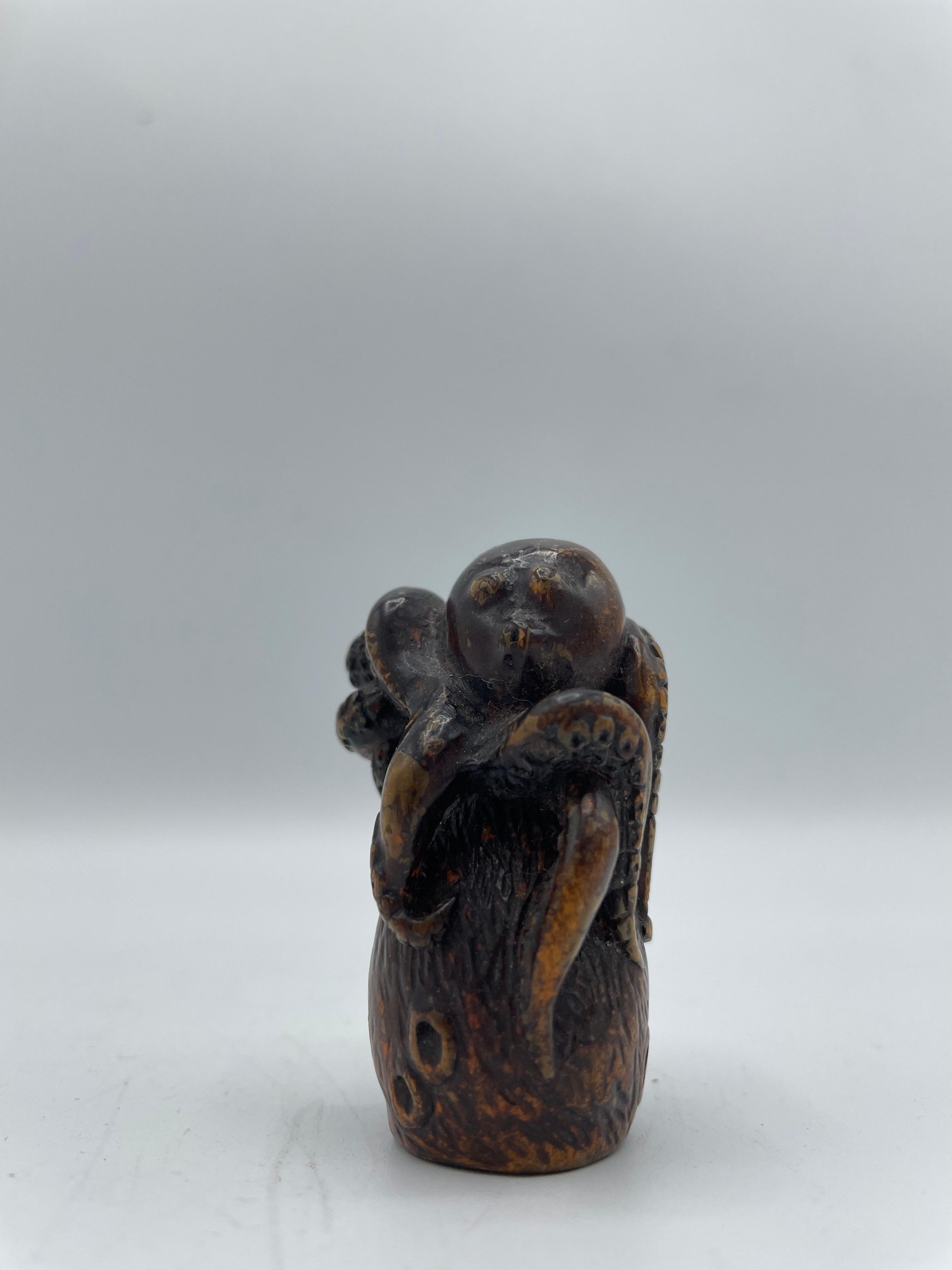 Antique Japanese Wooden Netsuke 'Octopus' Edo Era 1800s 5
