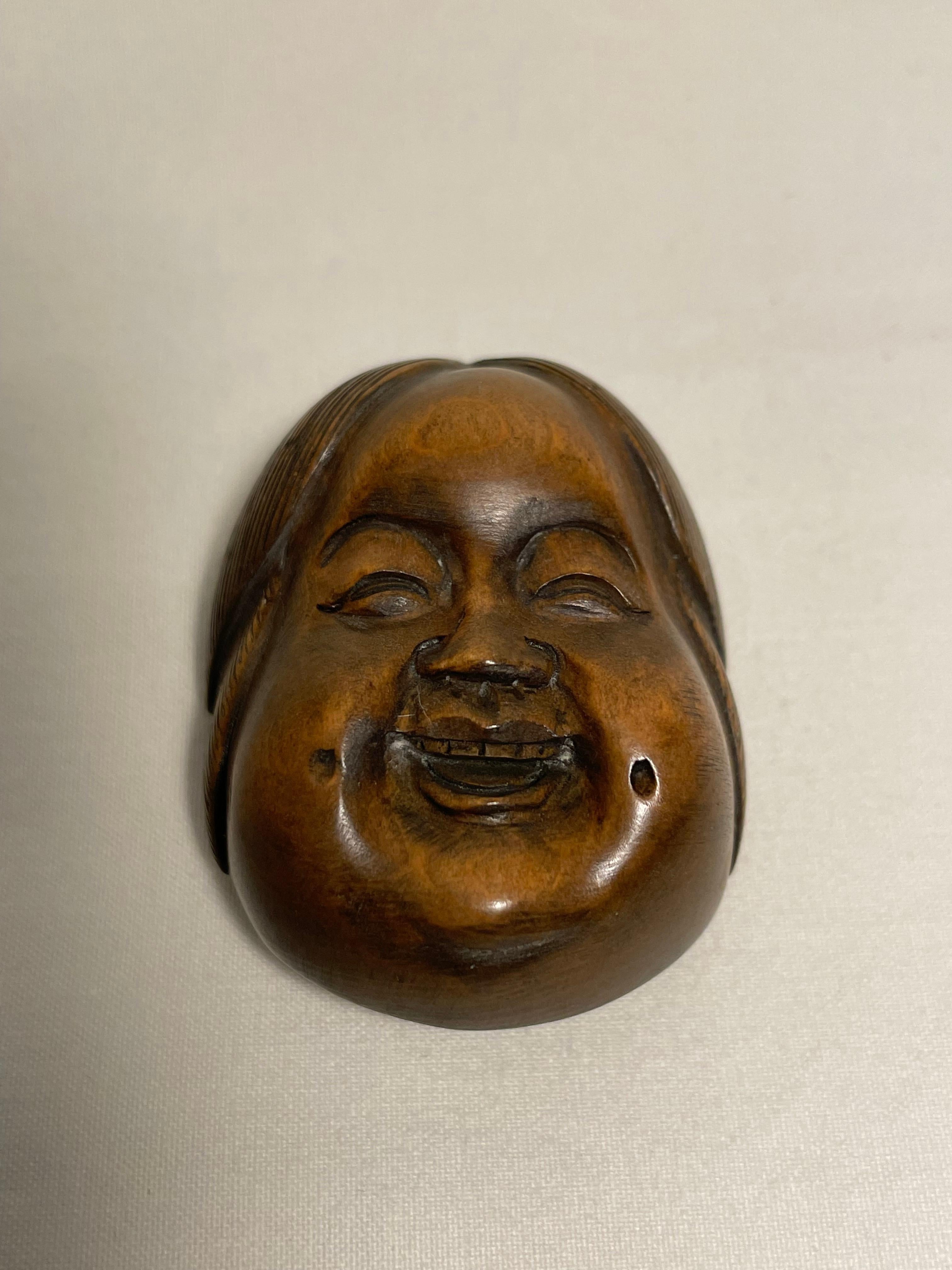 20th Century Antique Japanese Wooden Netsuke 'Onnamen' 1920s