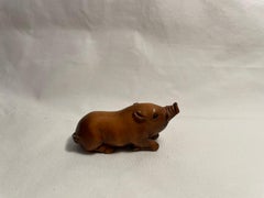 Antique Japanese Wooden Netsuke 'Pig' 1920s Taisho Era