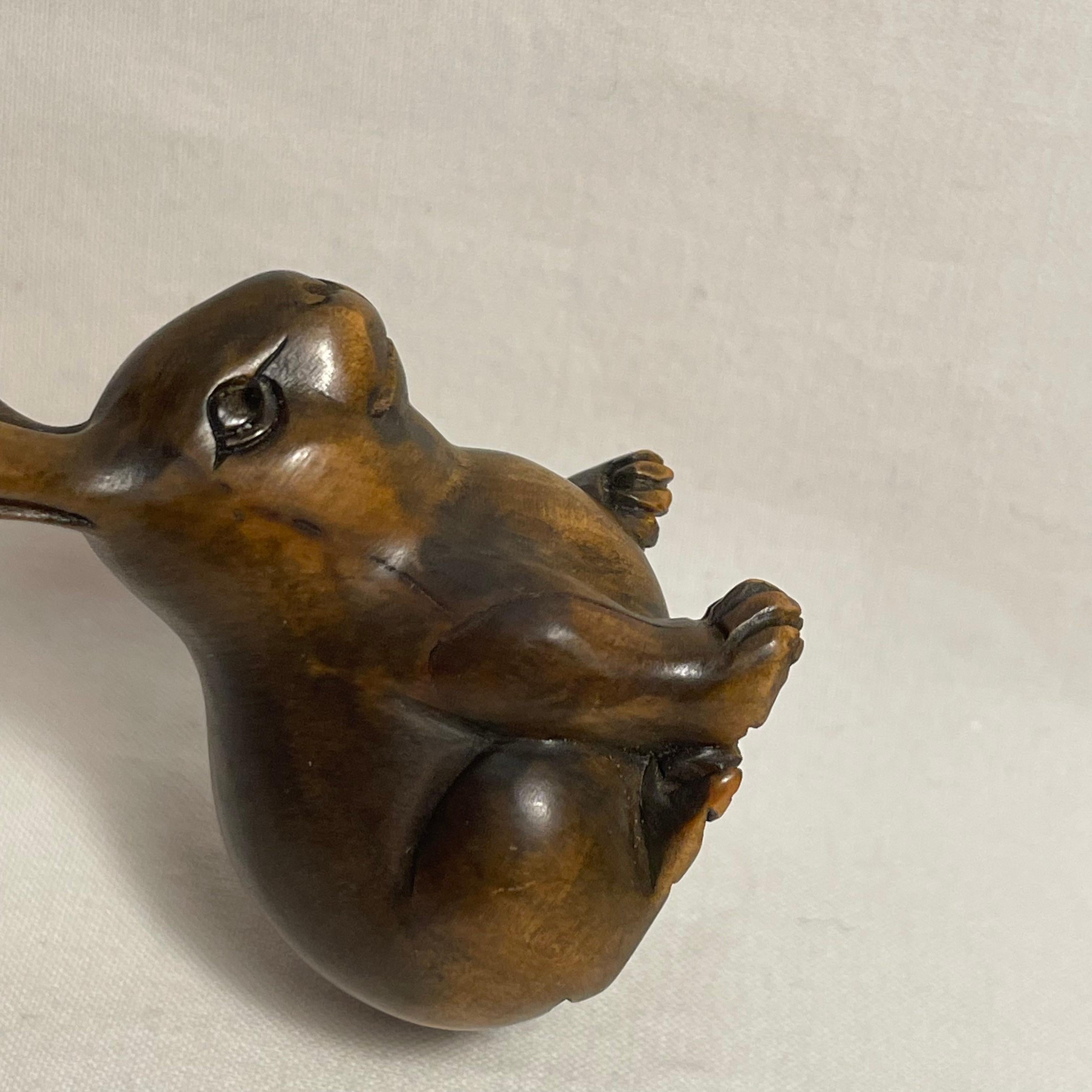 Antique Japanese Wooden Netsuke 'Sitting Rabbit' 1900s Meiji Gyokuseki 7