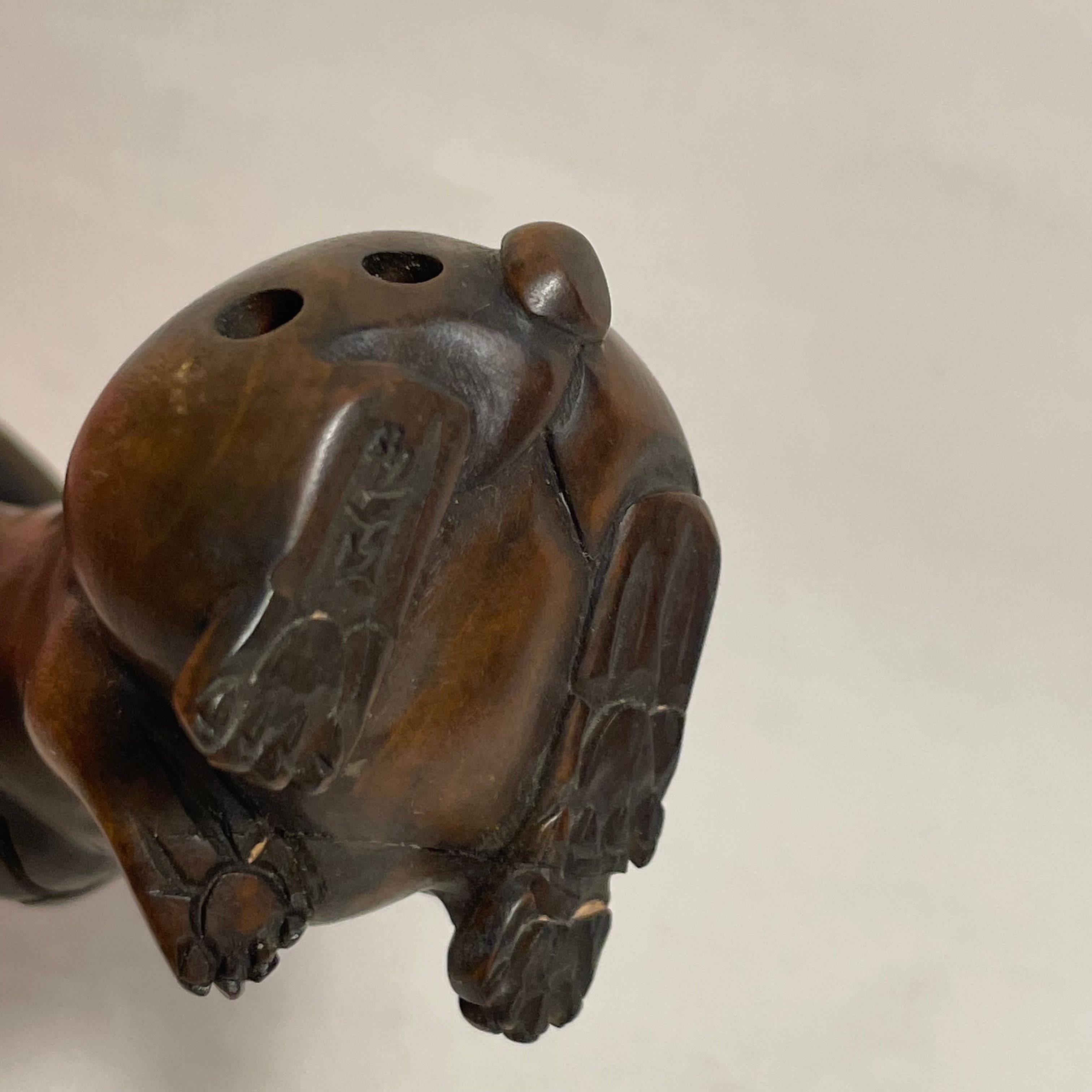 Antique Japanese Wooden Netsuke 'Sitting Rabbit' 1900s Meiji Gyokuseki 8