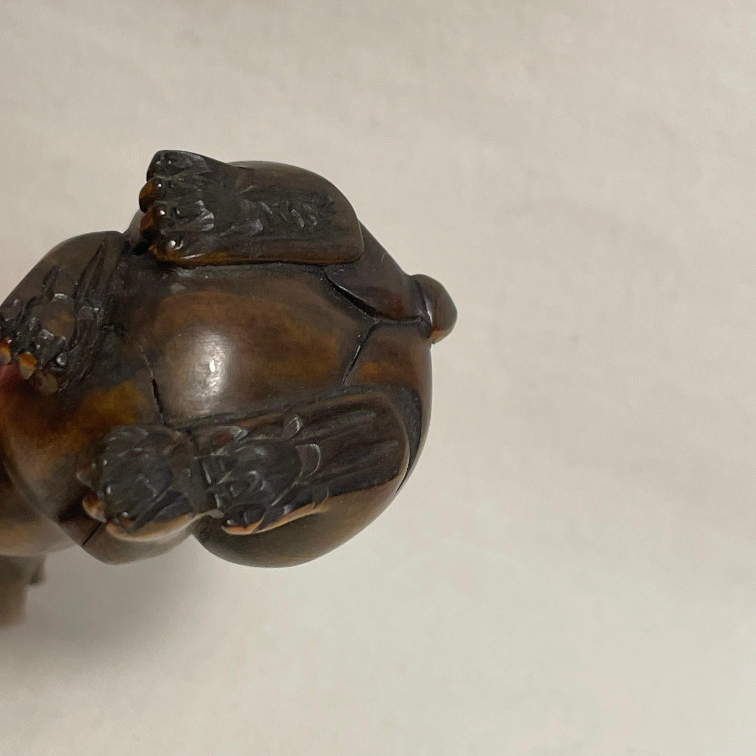 Antique Japanese Wooden Netsuke 'Sitting Rabbit' 1900s Meiji Gyokuseki 9