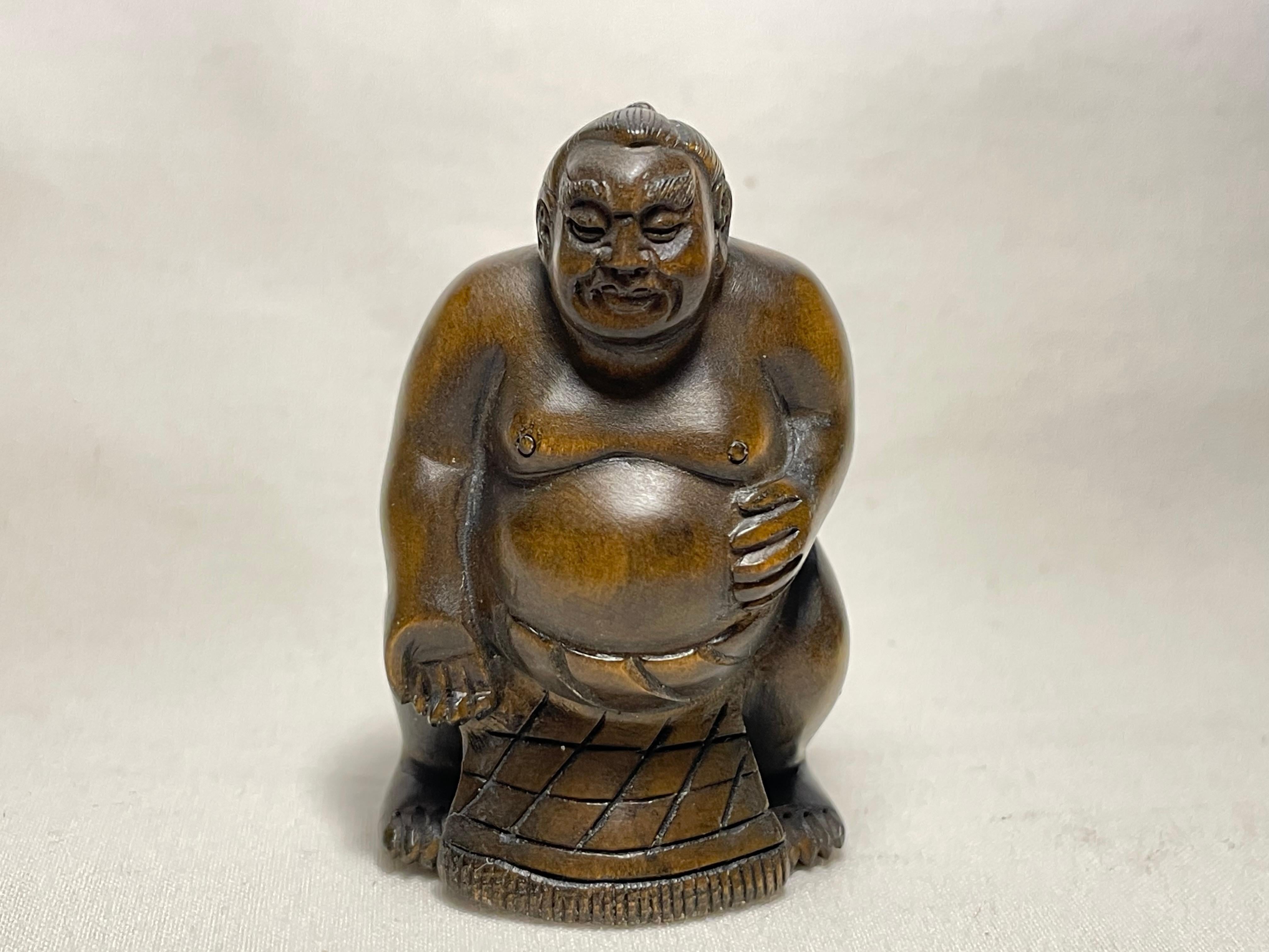 Antique Japanese Wooden Netsuke 'Sumo' 1920s  2
