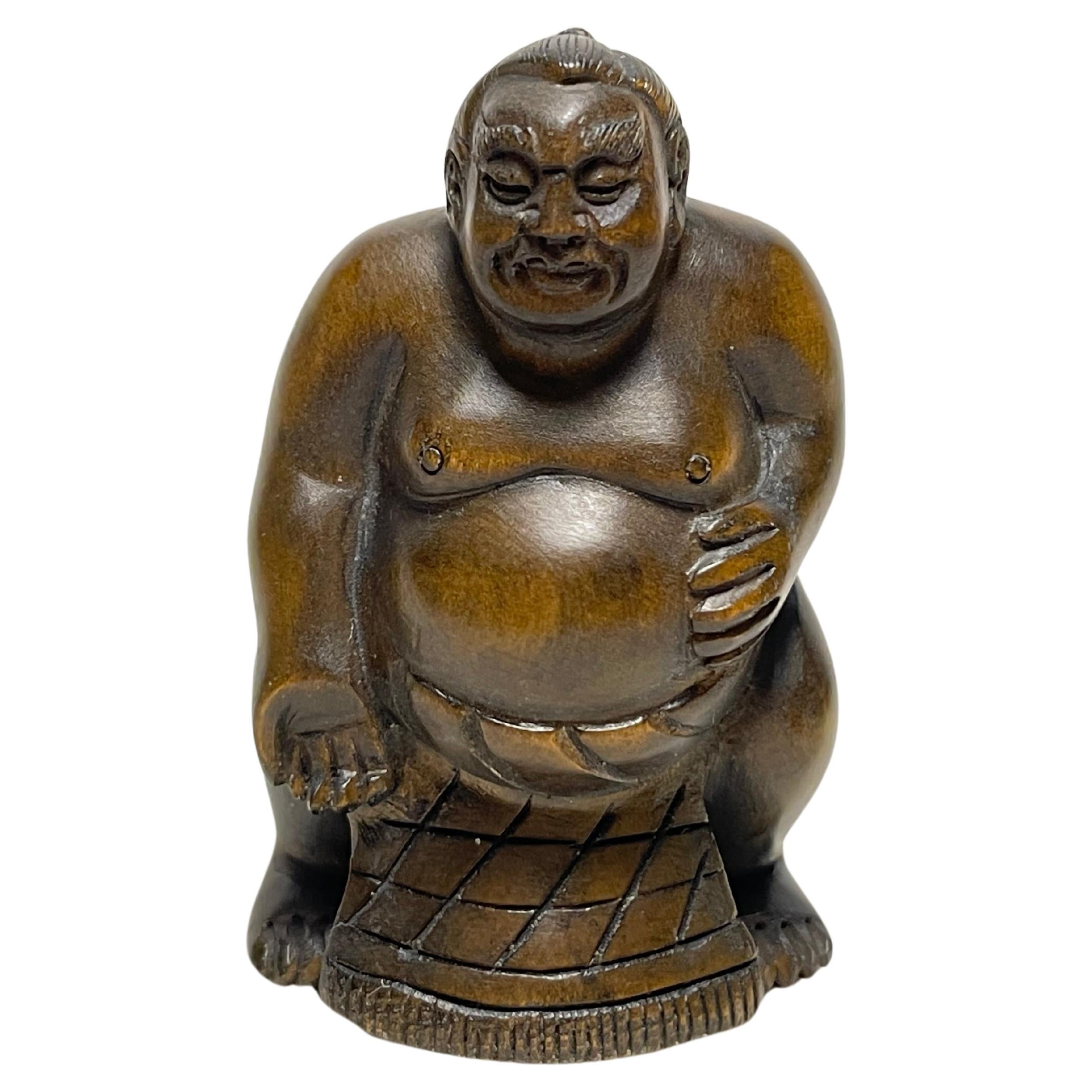 Antique Japanese Wooden Netsuke 'Sumo' 1920s 