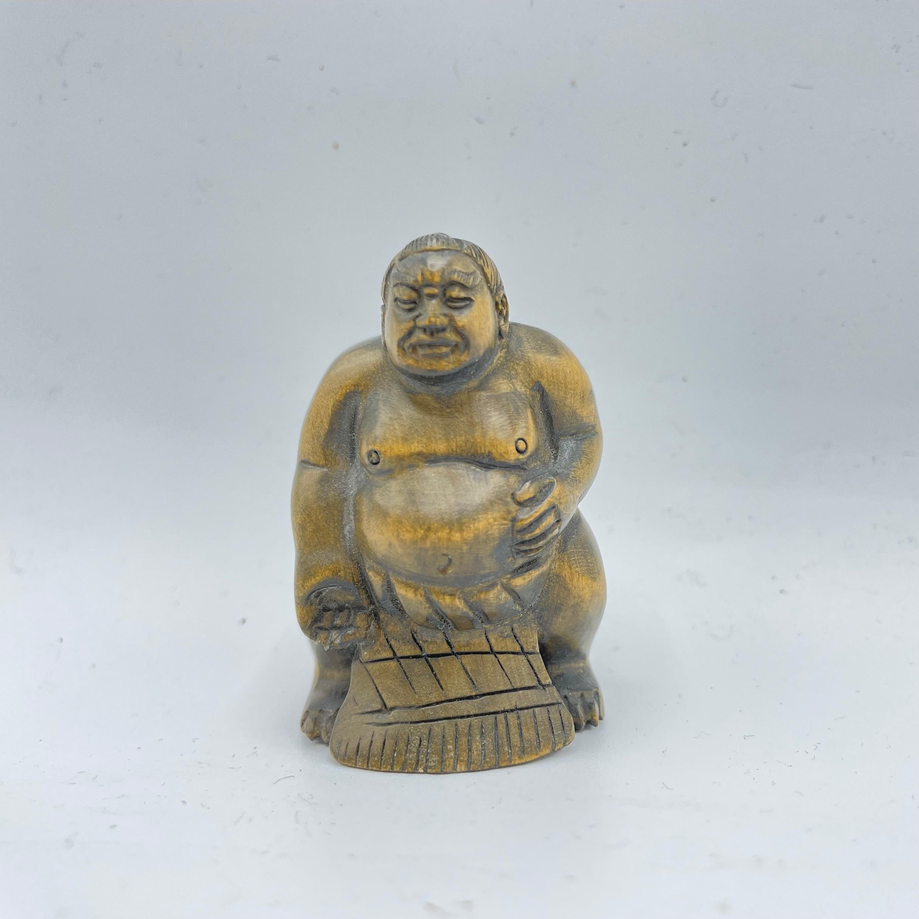 19th Century Antique Japanese Wooden Netsuke 'Sumo wrestler' Edo Era, 1800s