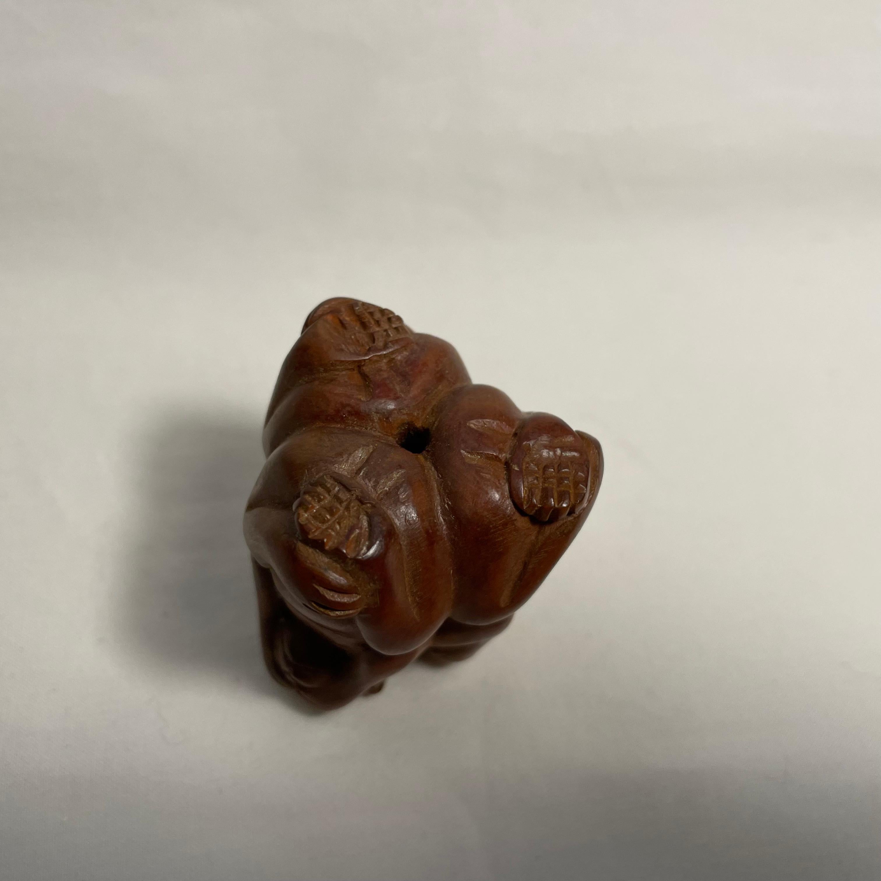 Antique Japanese Wooden Netsuke 'Three monkeys' 1920s Taisho 5
