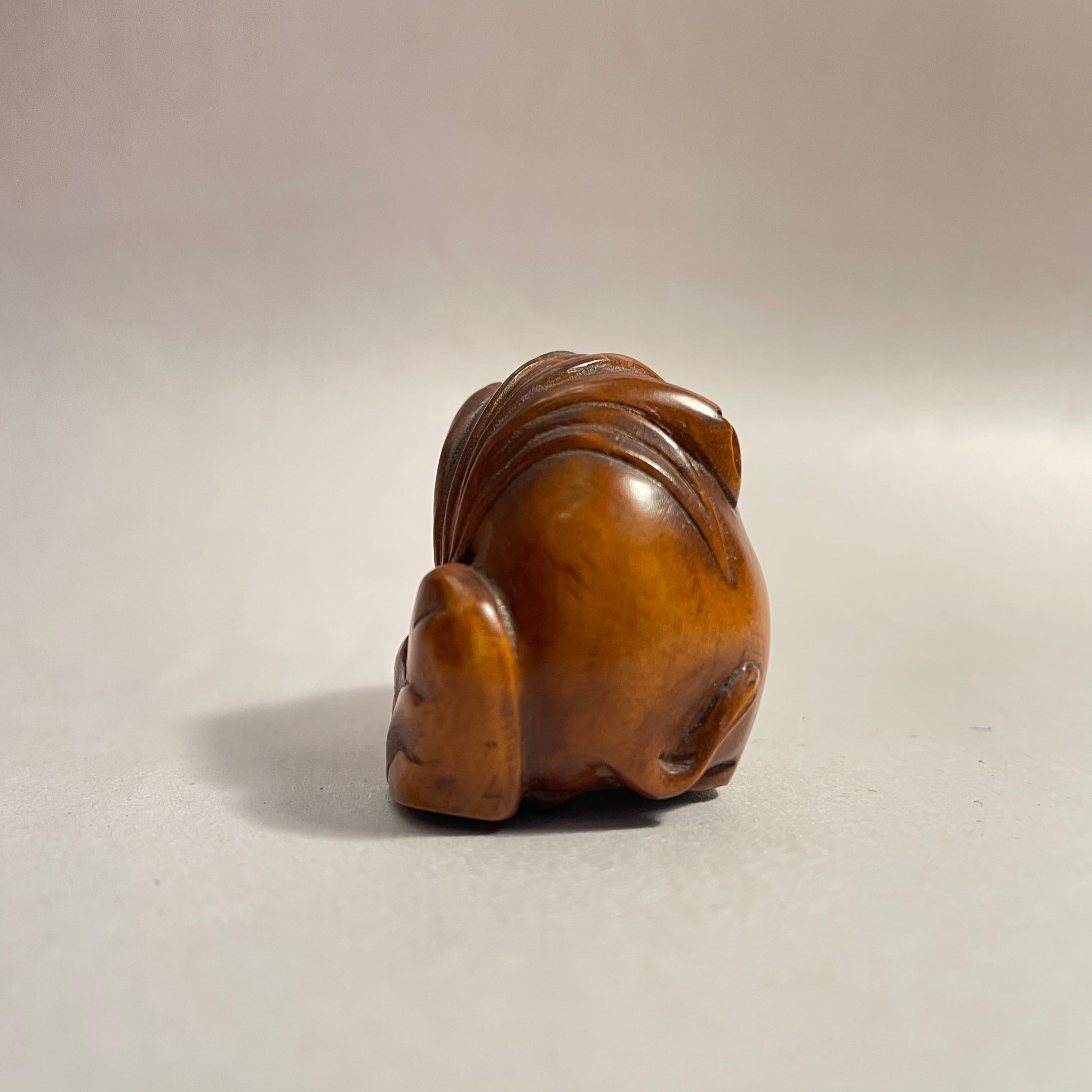 Antique Japanese Wooden Netsuke Wild Boar 1950s by artist Tomotada For Sale 1