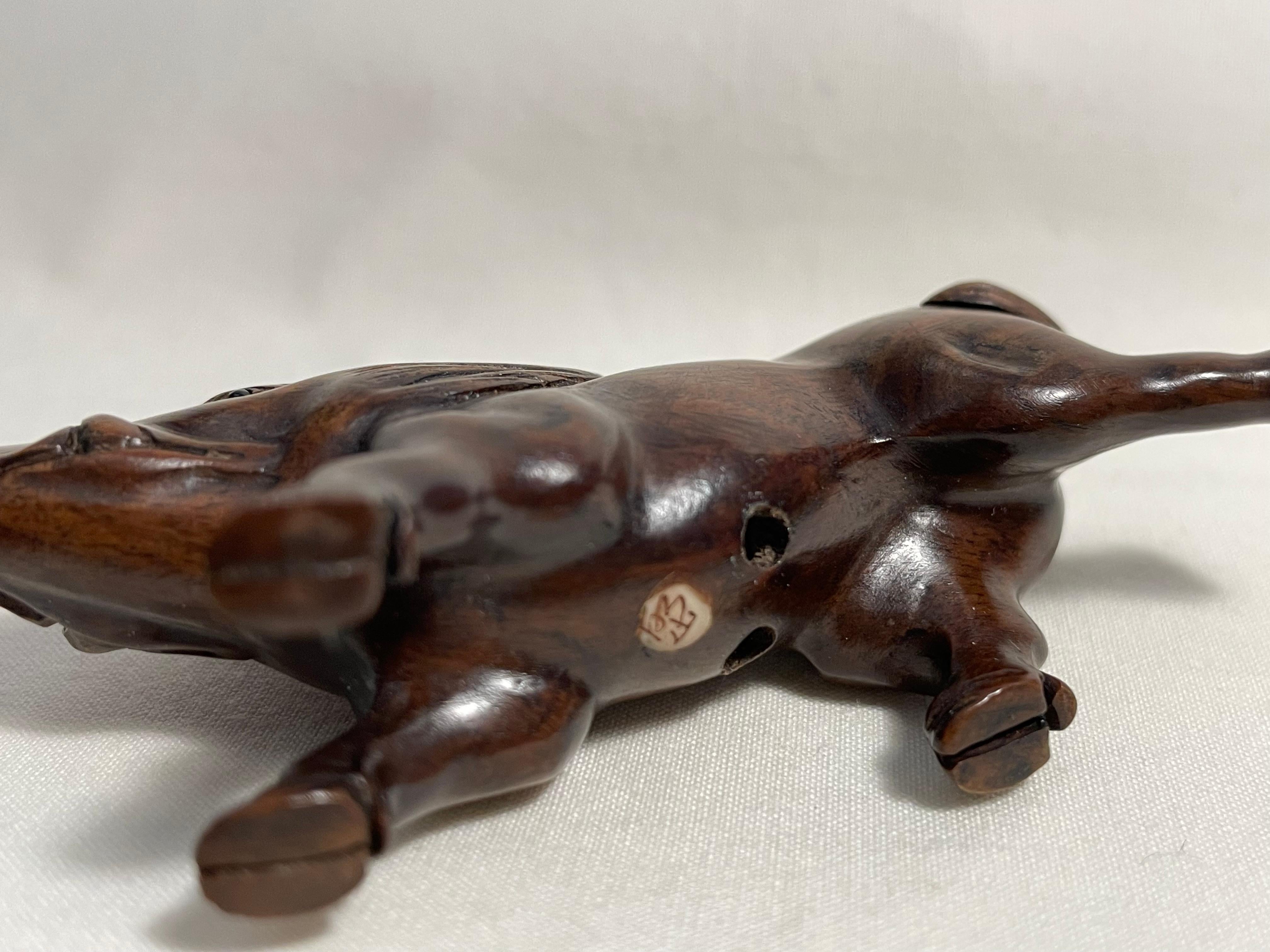 Antique Japanese Wooden Netsuke 'Wild Boar' 1960s For Sale 1