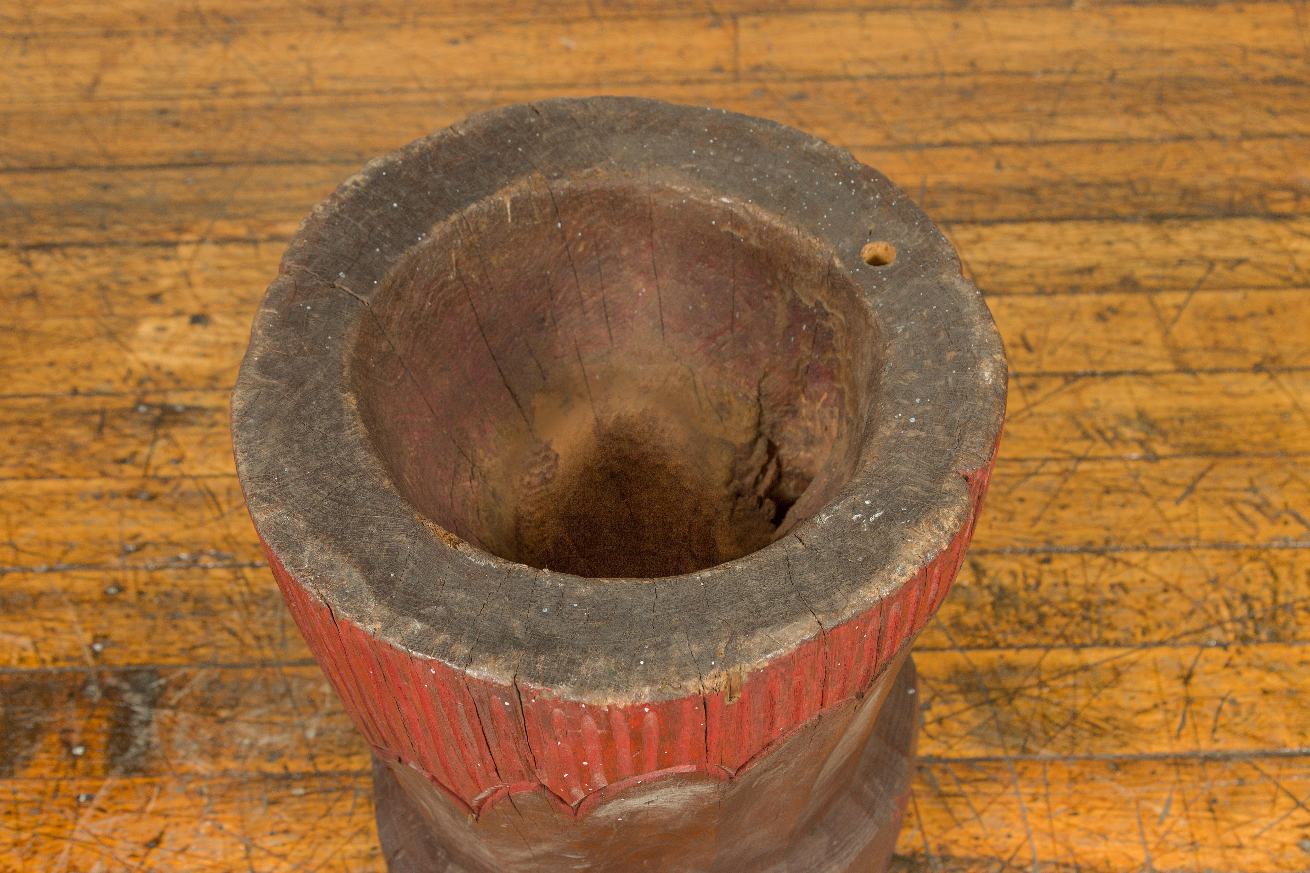 Antique Japanese Wooden Planter with Rustic Appearance and Red Patina In Good Condition For Sale In Yonkers, NY