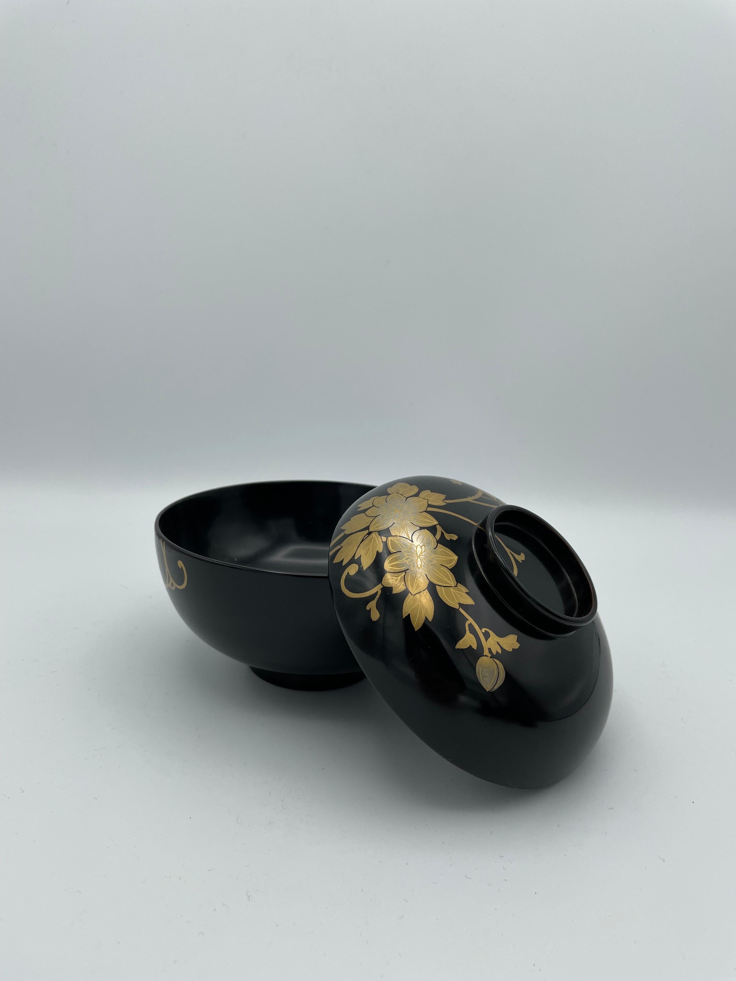 Antique Japanese Wooden Soup-Bowl with Wajima-Nuri, Japanese Lacquerware 1930s For Sale 4