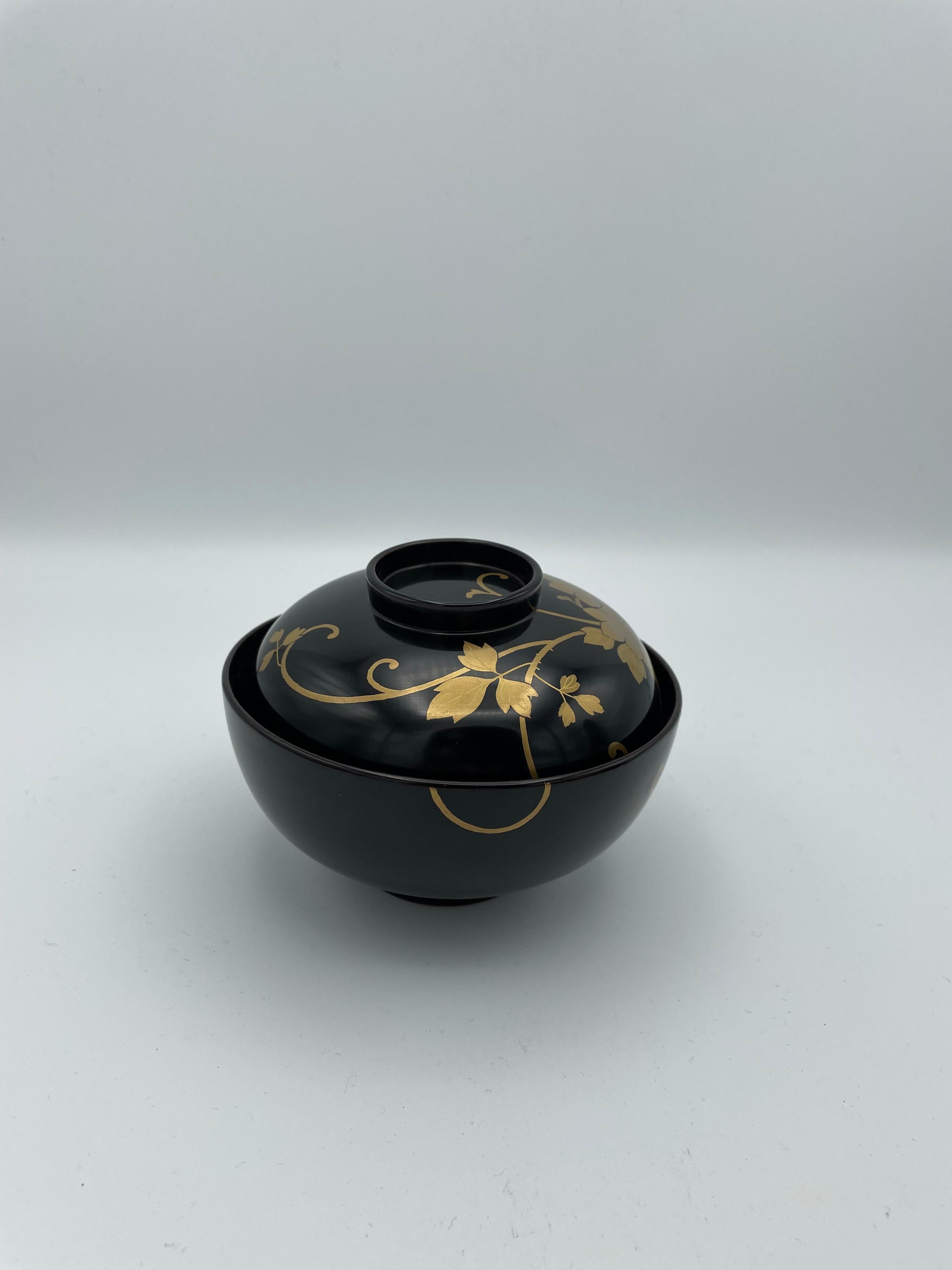 Antique Japanese Wooden Soup-Bowl with Wajima-Nuri, Japanese Lacquerware 1930s For Sale 10