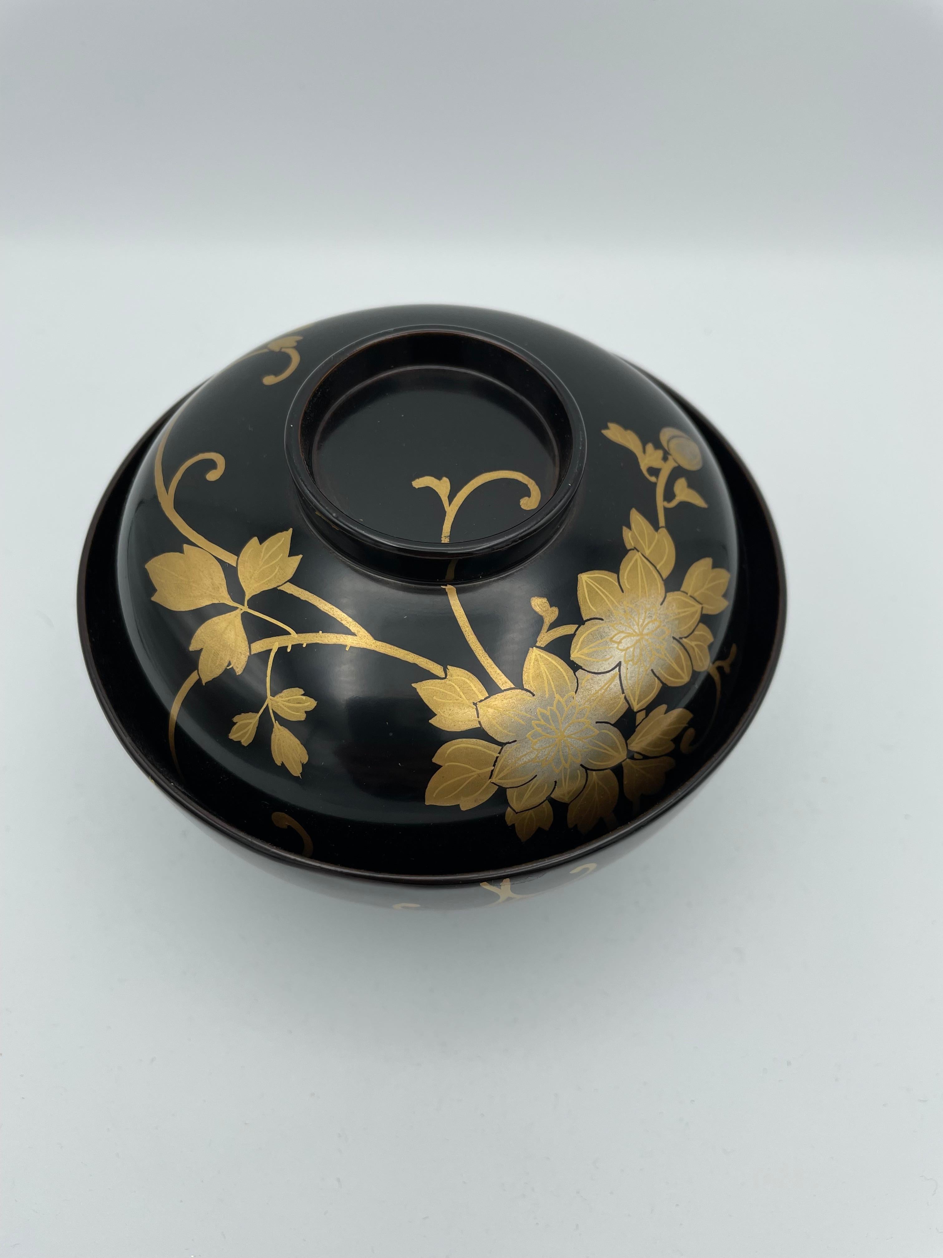 Lacquered Antique Japanese Wooden Soup-Bowl with Wajima-Nuri, Japanese Lacquerware 1930s For Sale