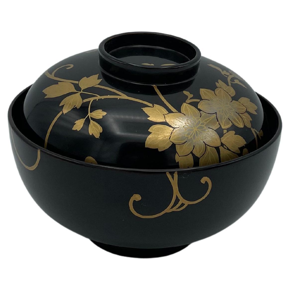 Antique Japanese Wooden Soup-Bowl with Wajima-Nuri, Japanese Lacquerware 1930s For Sale