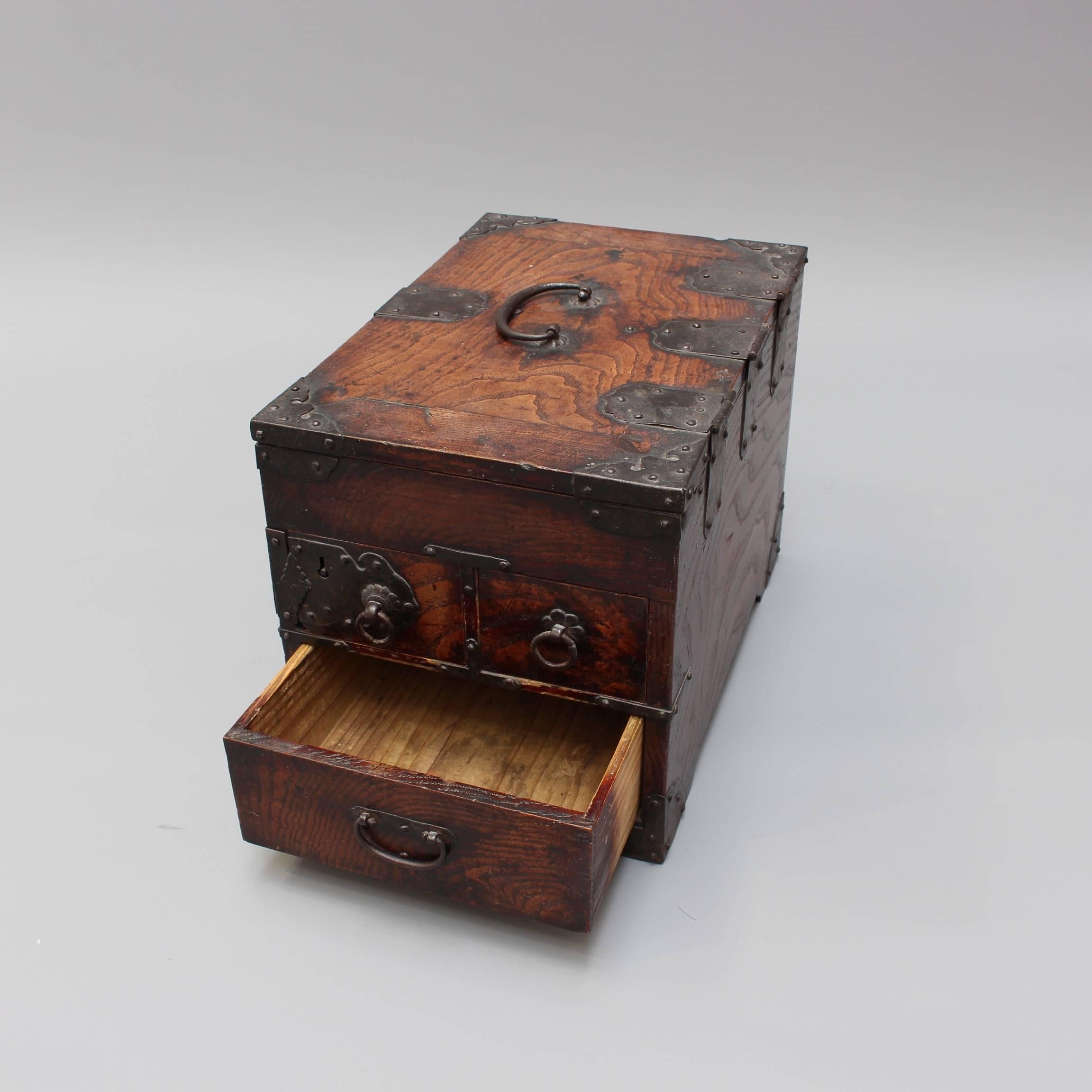 Antique Japanese Wooden Writing Box with Decorative Hardware 'Meiji Era' 4