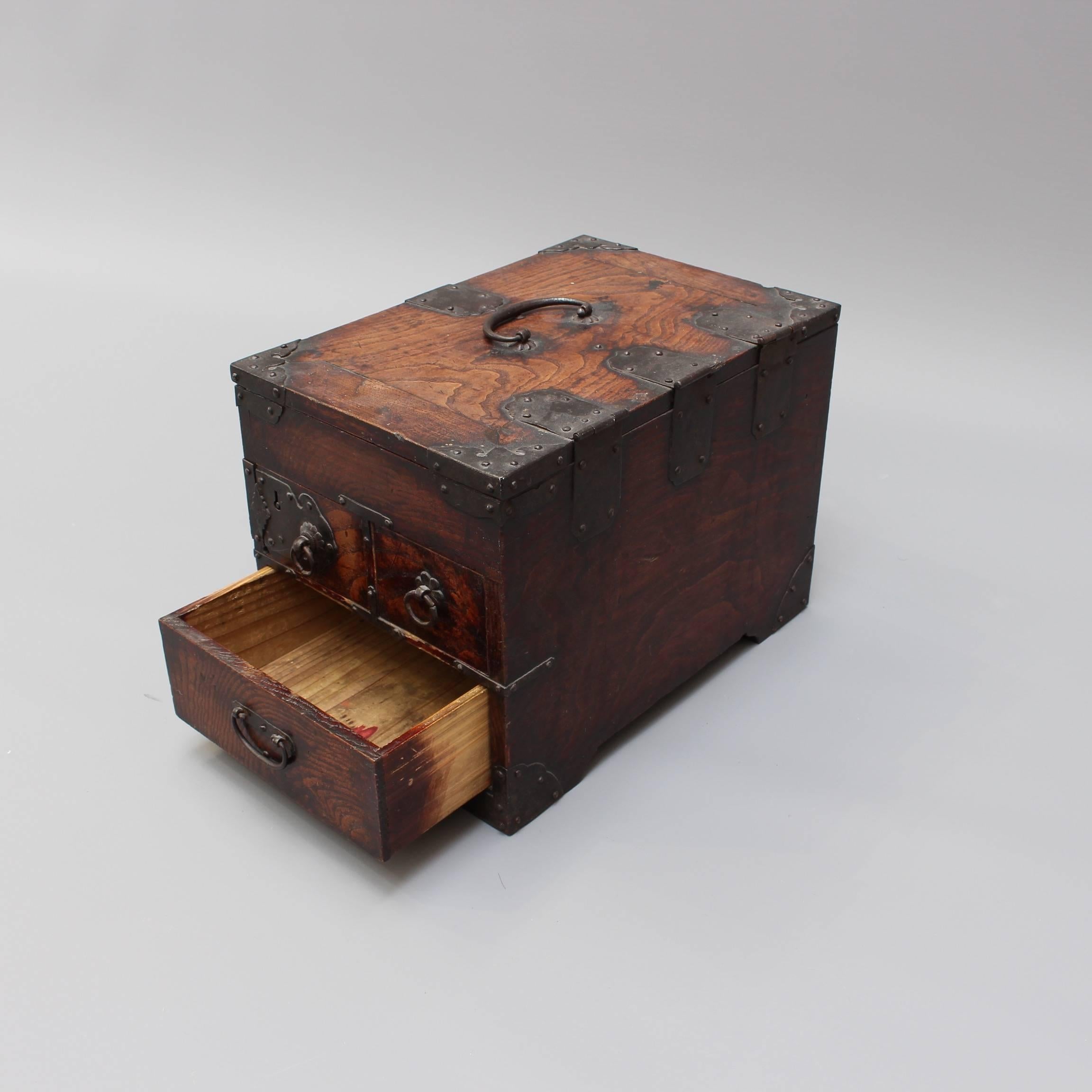 Antique Japanese Wooden Writing Box with Decorative Hardware 'Meiji Era' 5