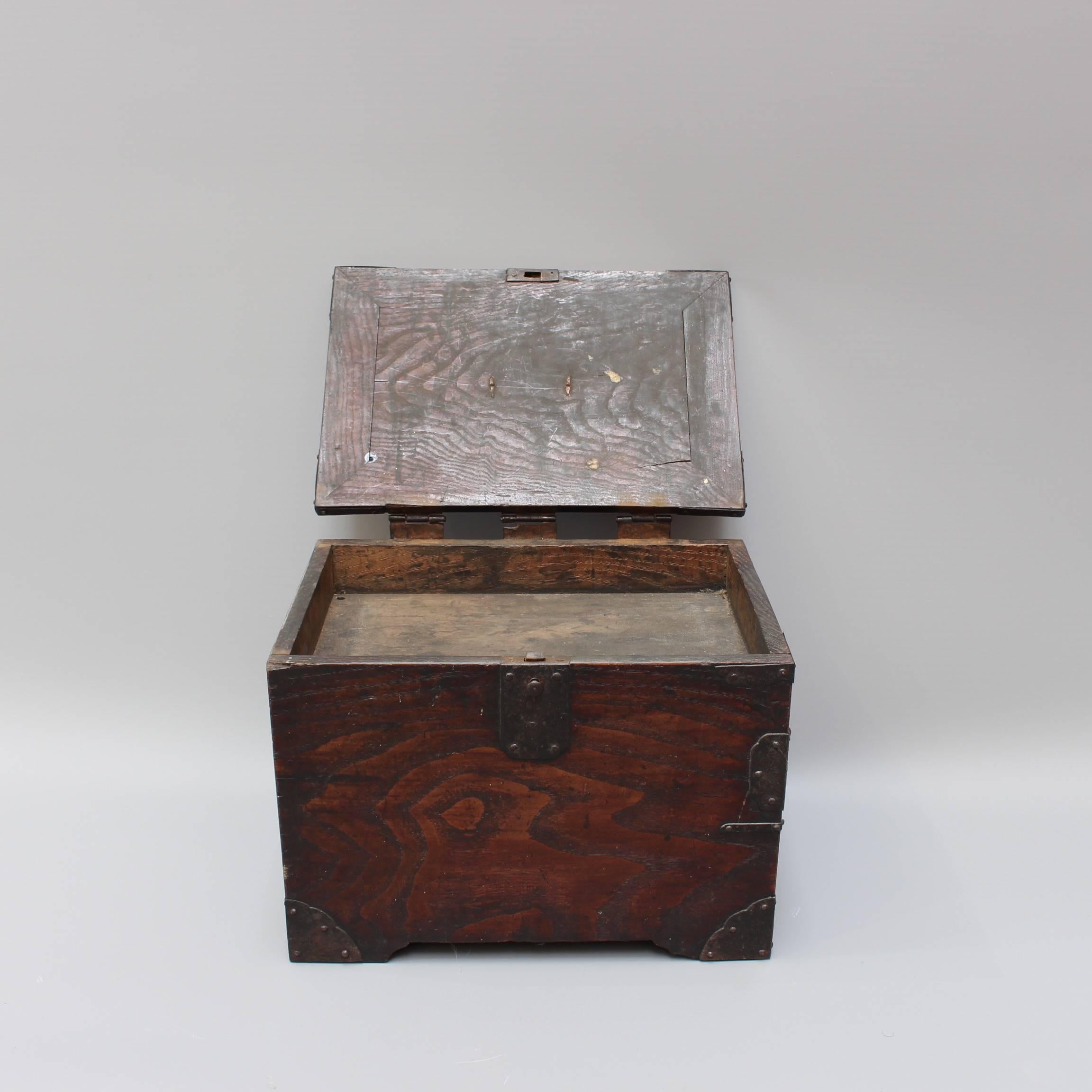 Antique Japanese Wooden Writing Box with Decorative Hardware 'Meiji Era' 6