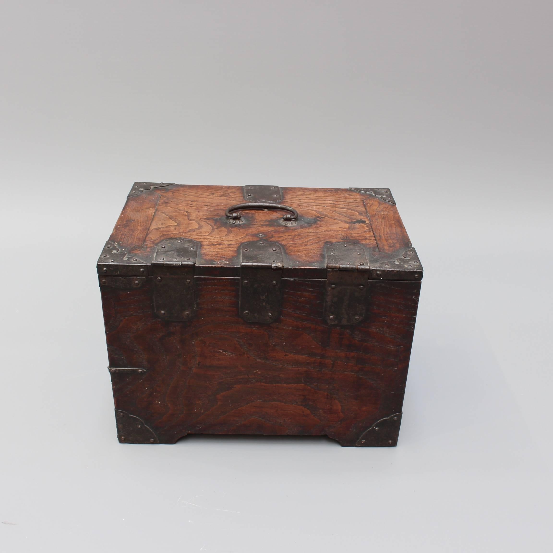 Antique Japanese Wooden Writing Box with Decorative Hardware 'Meiji Era' 7