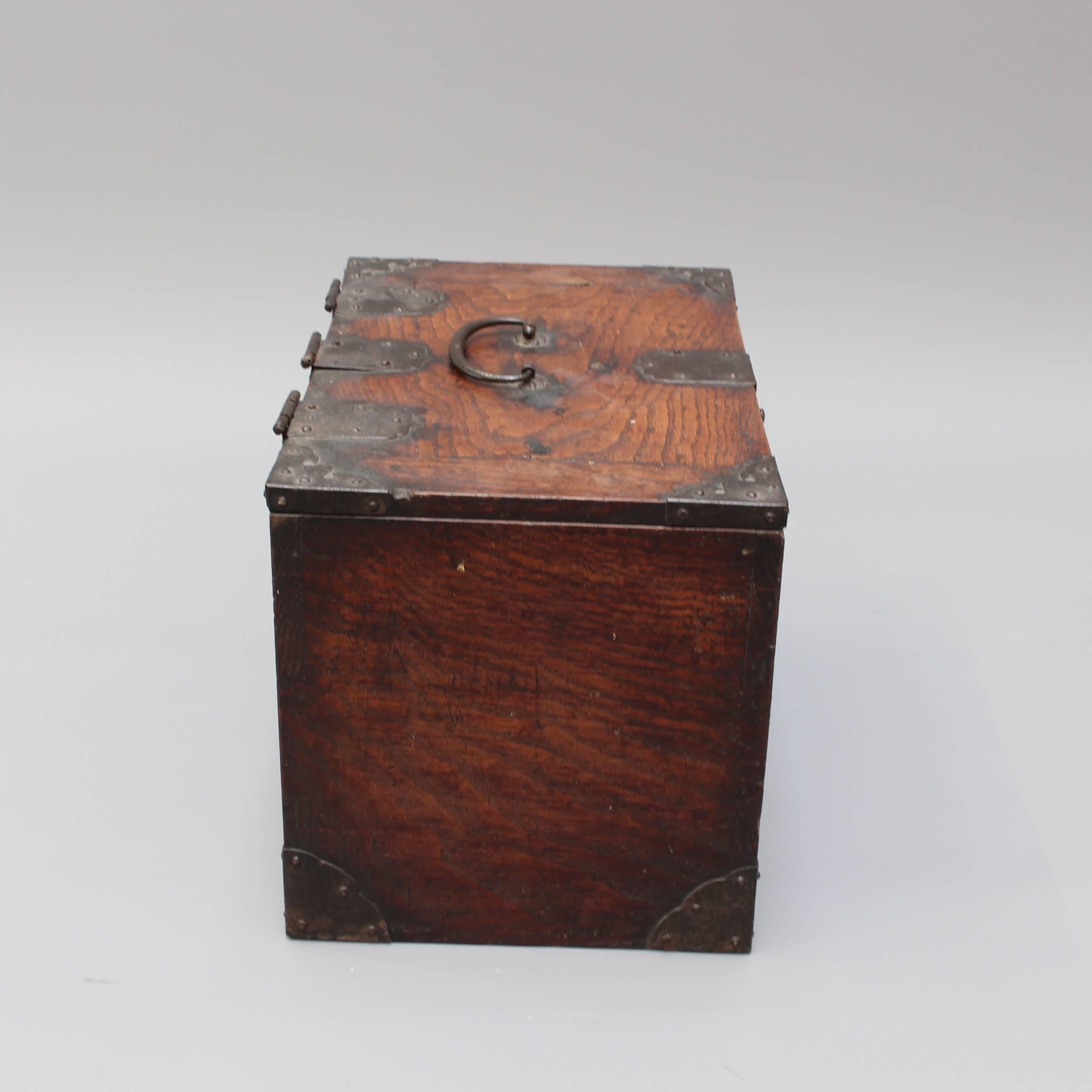 Antique Japanese Wooden Writing Box with Decorative Hardware 'Meiji Era' 8