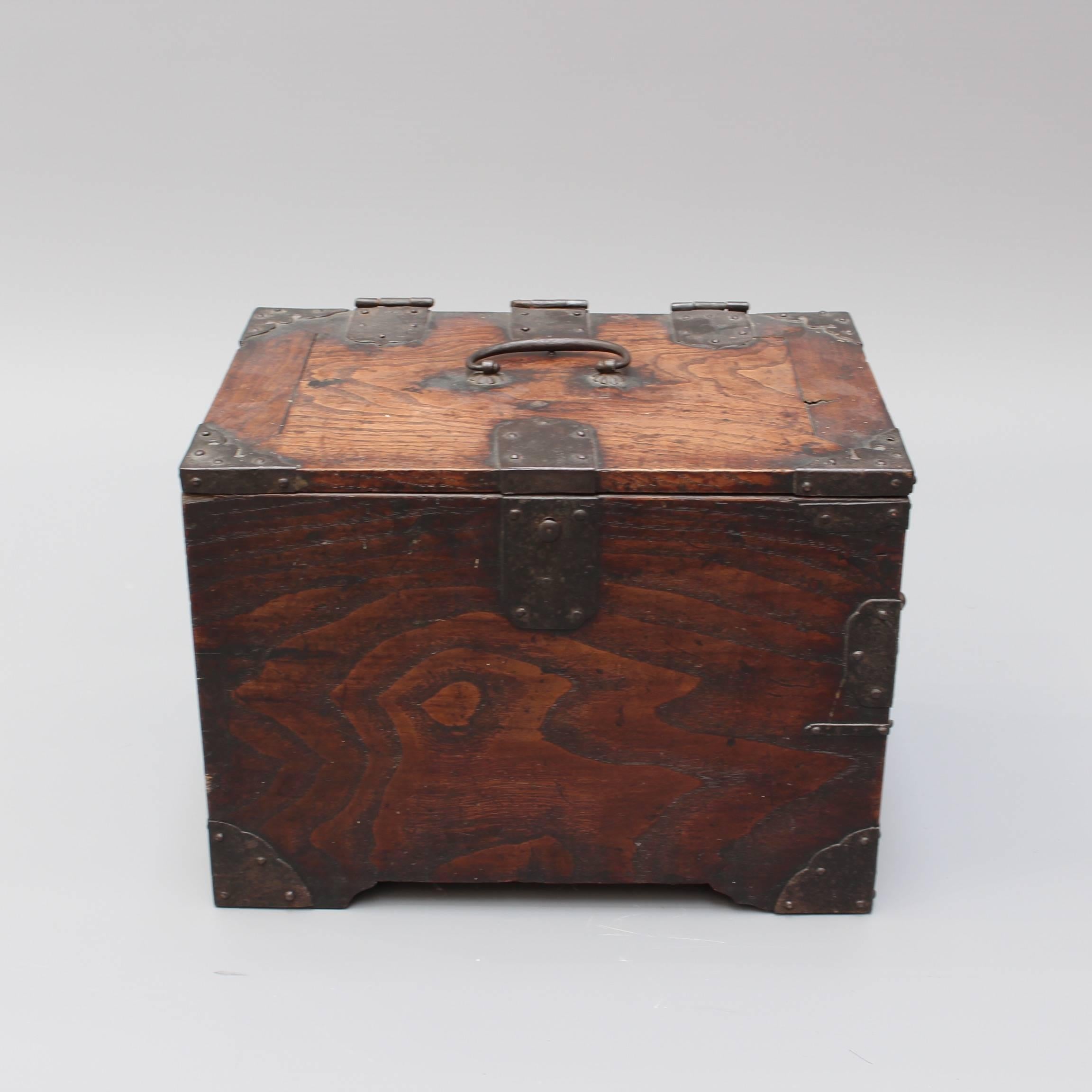 Antique Japanese Wooden Writing Box with Decorative Hardware 'Meiji Era' 9
