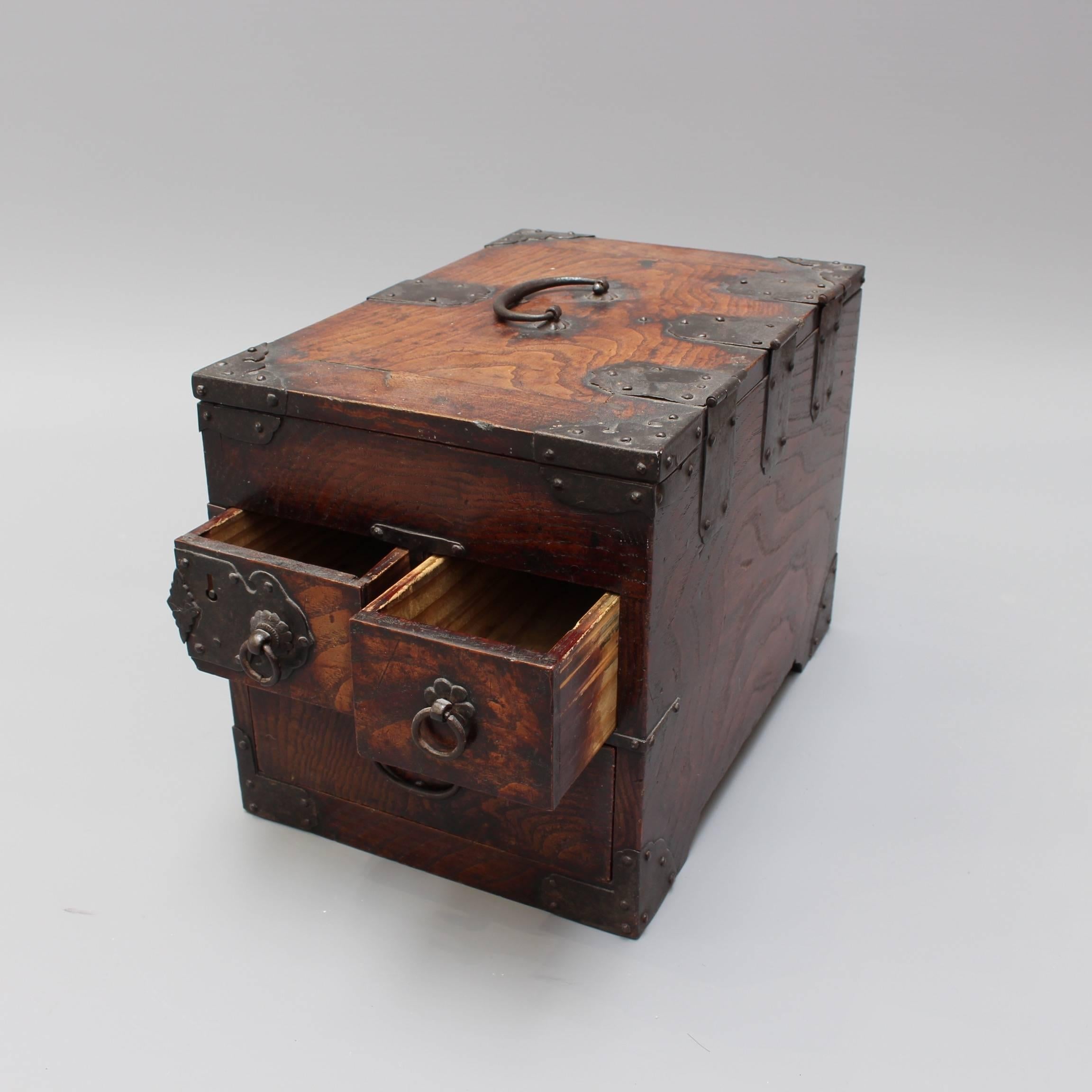 Antique Japanese Wooden Writing Box with Decorative Hardware 'Meiji Era' 2
