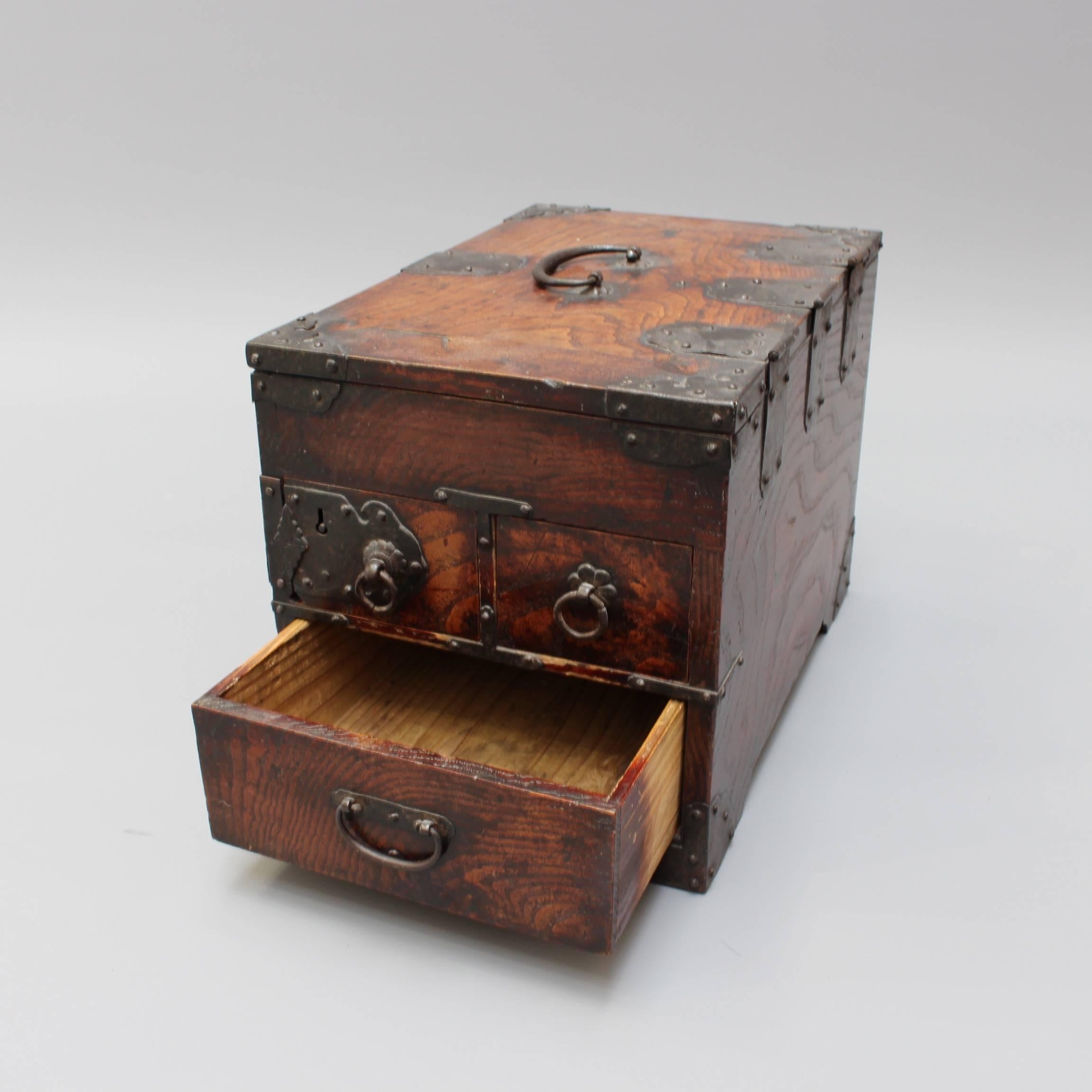 Antique Japanese Wooden Writing Box with Decorative Hardware 'Meiji Era' 3