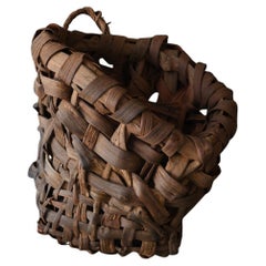 Antique Japanese woven wall hanging basket/20th century/Wabi-sabi vase