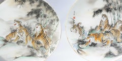 Antique Japanese Yamatoku Arita Pair of Tiger Chargers Japan, 20th Century