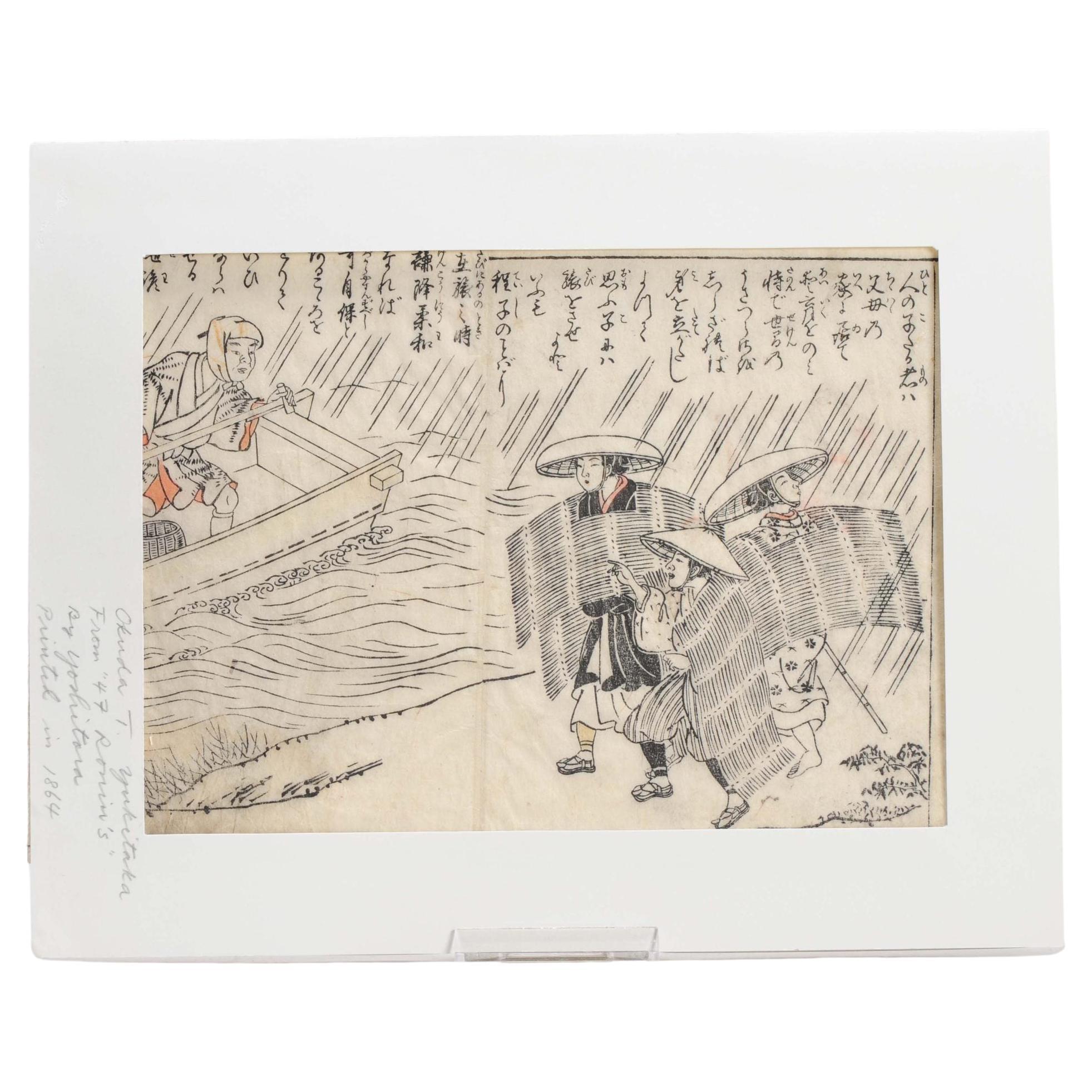 Antico giapponese Yoshitora "47 Ronin", stampa a blocchi del Giappone, calligrafia Edo, 1864