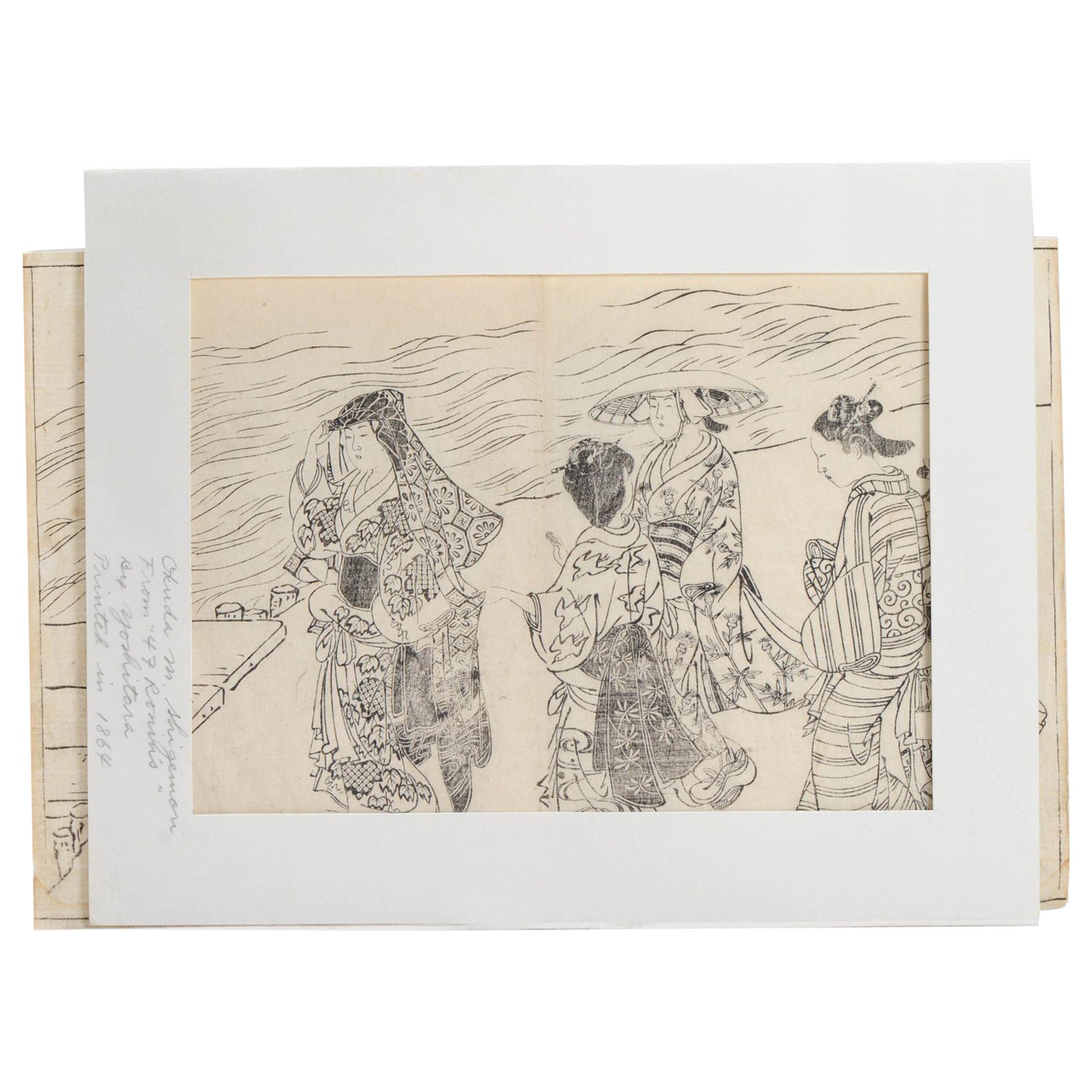 Antique japonais Yoshitora 47 Ronins Japan Block print Calligrphy Edo ou Meiji