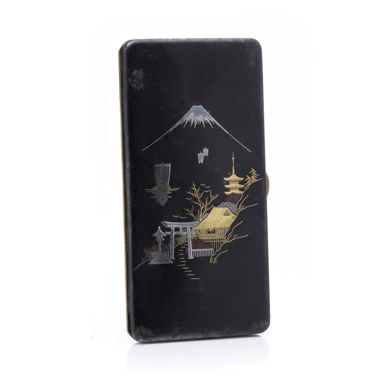 Japanese 19th century Komai 24kt. gold and silver Damascene cigarette case  For Sale at 1stDibs