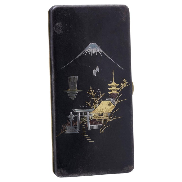 Japanese 19th century Komai 24kt. gold and silver Damascene cigarette case