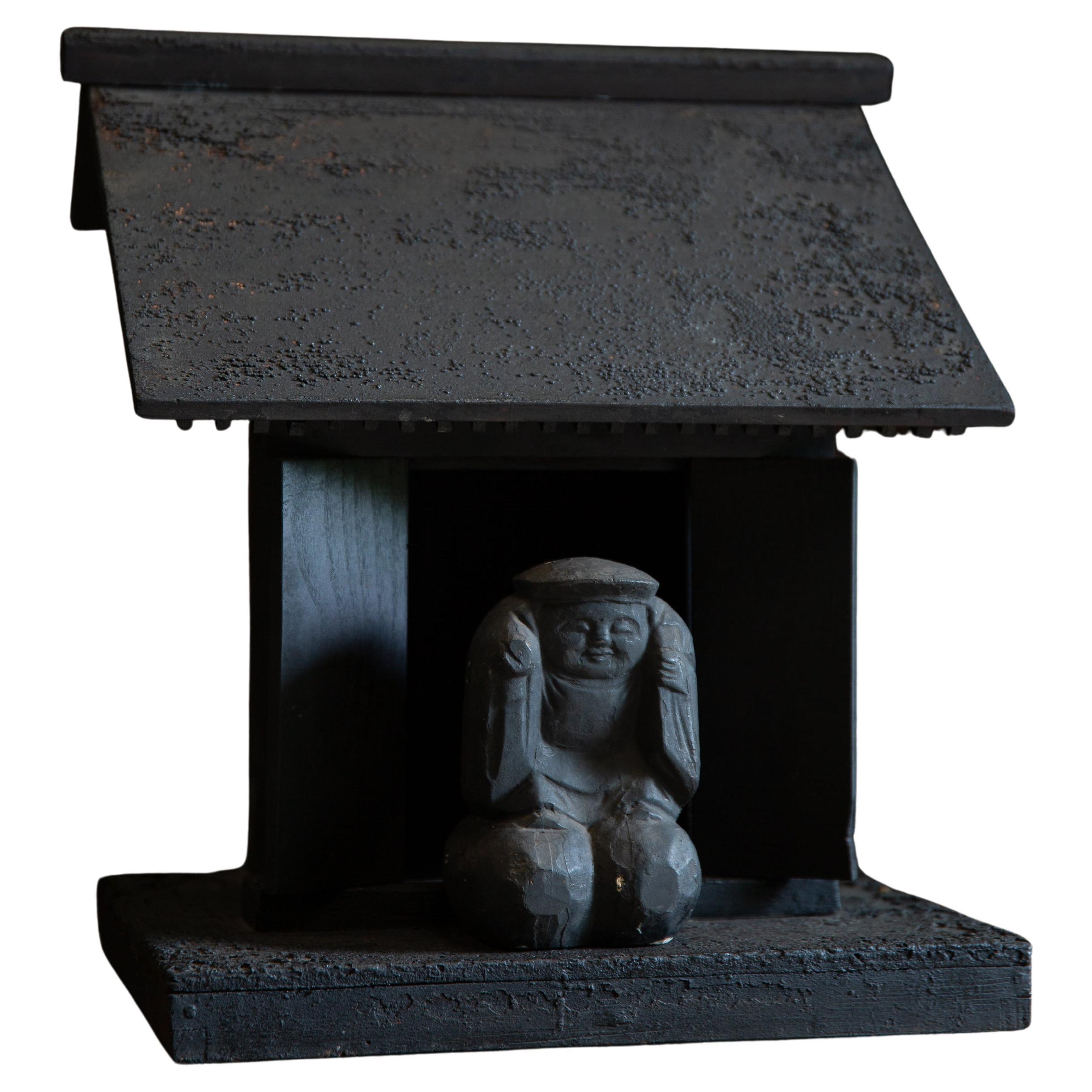 Antique Japanese Zushi mini shrine w/ Daikoku wood figurines wabi sabi , mingei