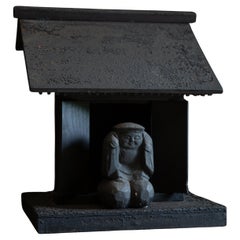 Antique Japanese Zushi mini shrine w/ Daikoku wood figurines wabi sabi , mingei