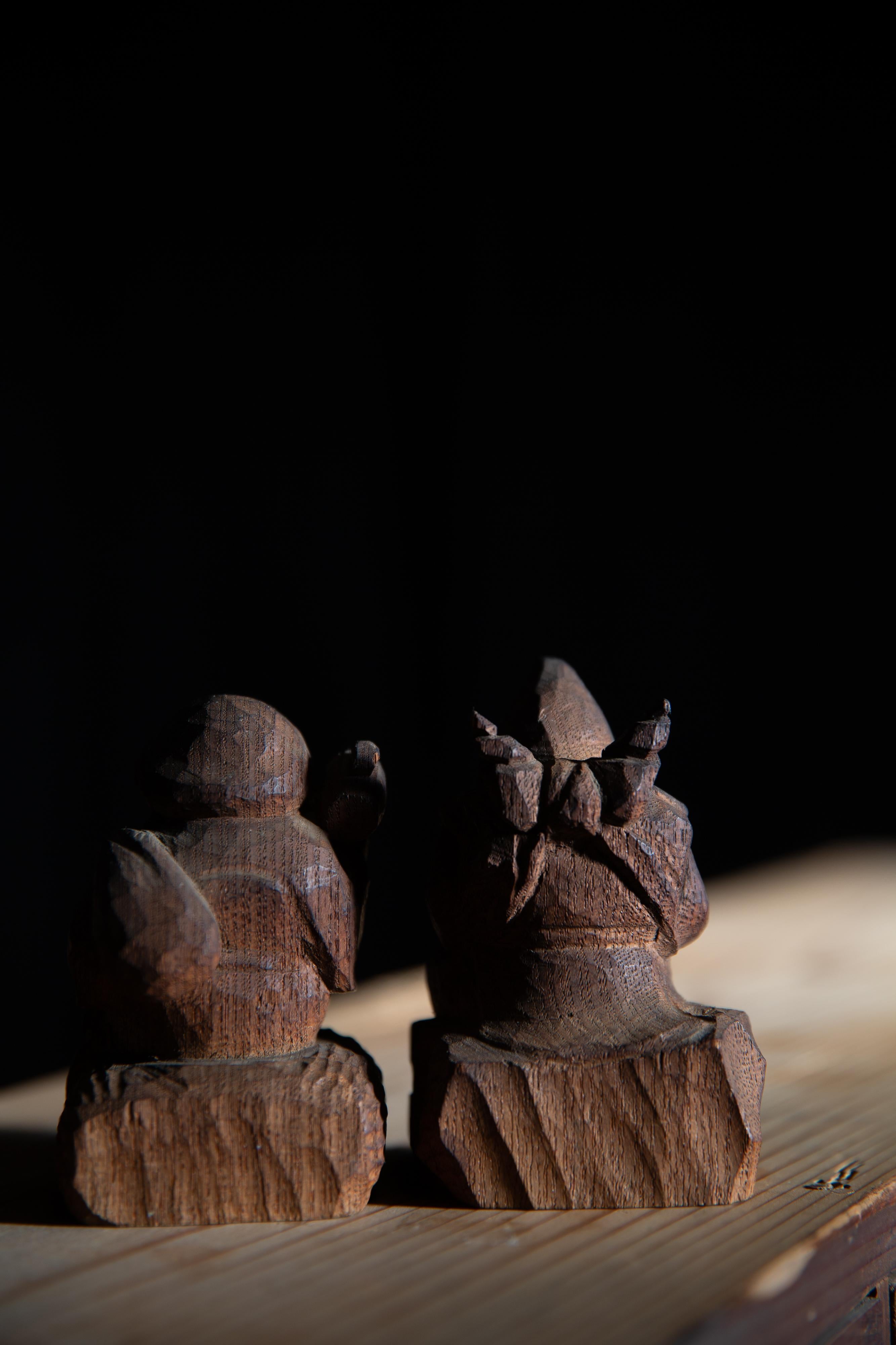 Antique Japanese Zushi mini shrine w/ Ebisu & Daikoku figurines wabi sabi mingei 4