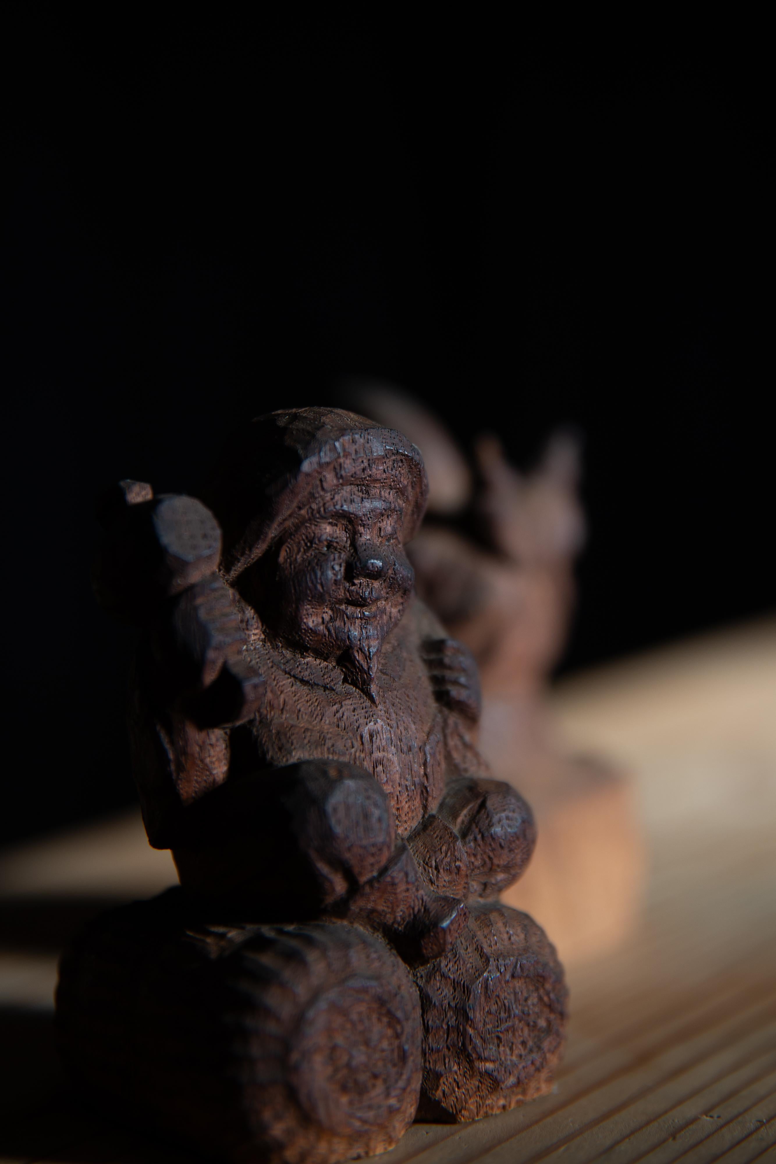 Antique Japanese Zushi mini shrine w/ Ebisu & Daikoku figurines wabi sabi mingei 5