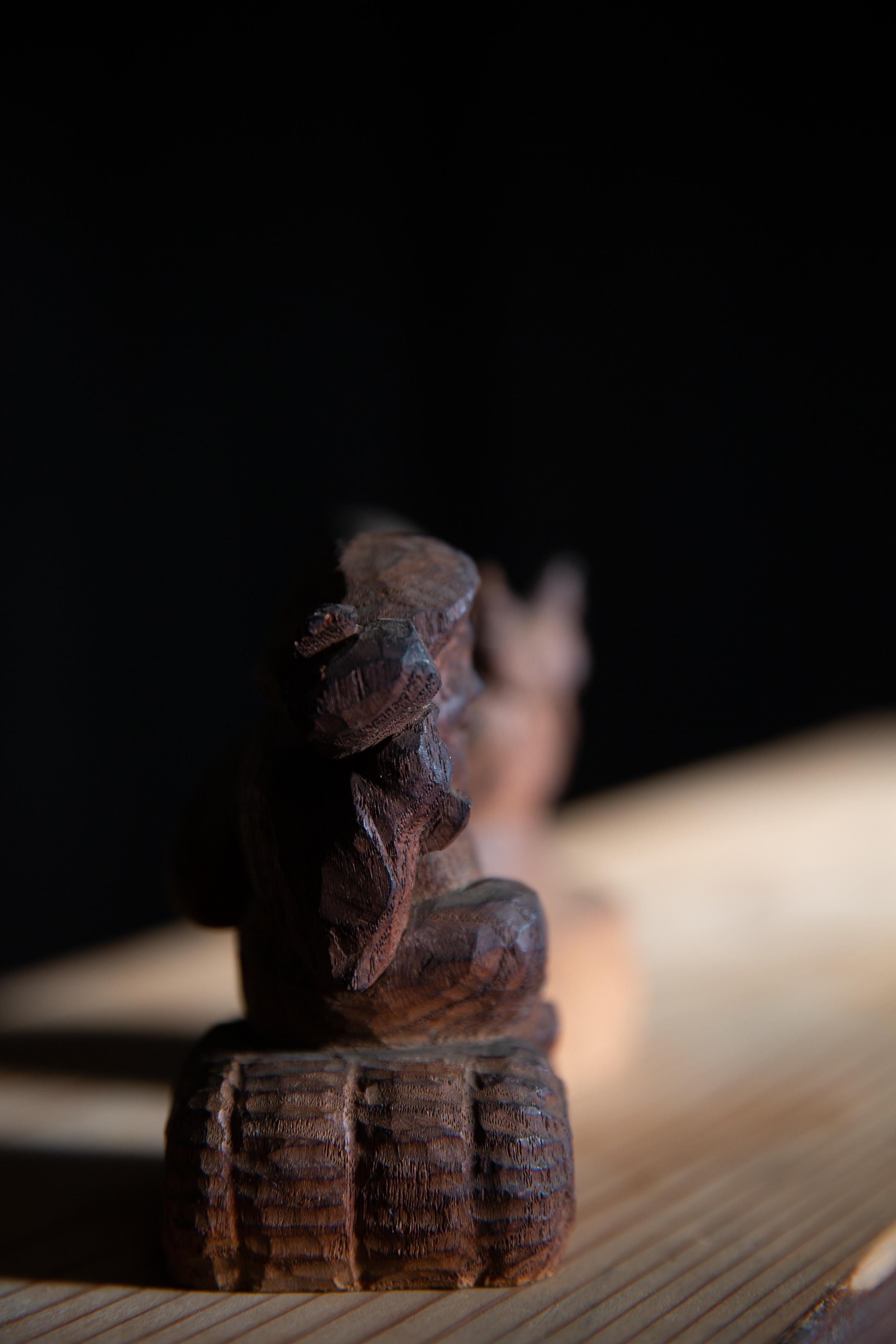 Antique Japanese Zushi mini shrine w/ Ebisu & Daikoku figurines wabi sabi mingei 6