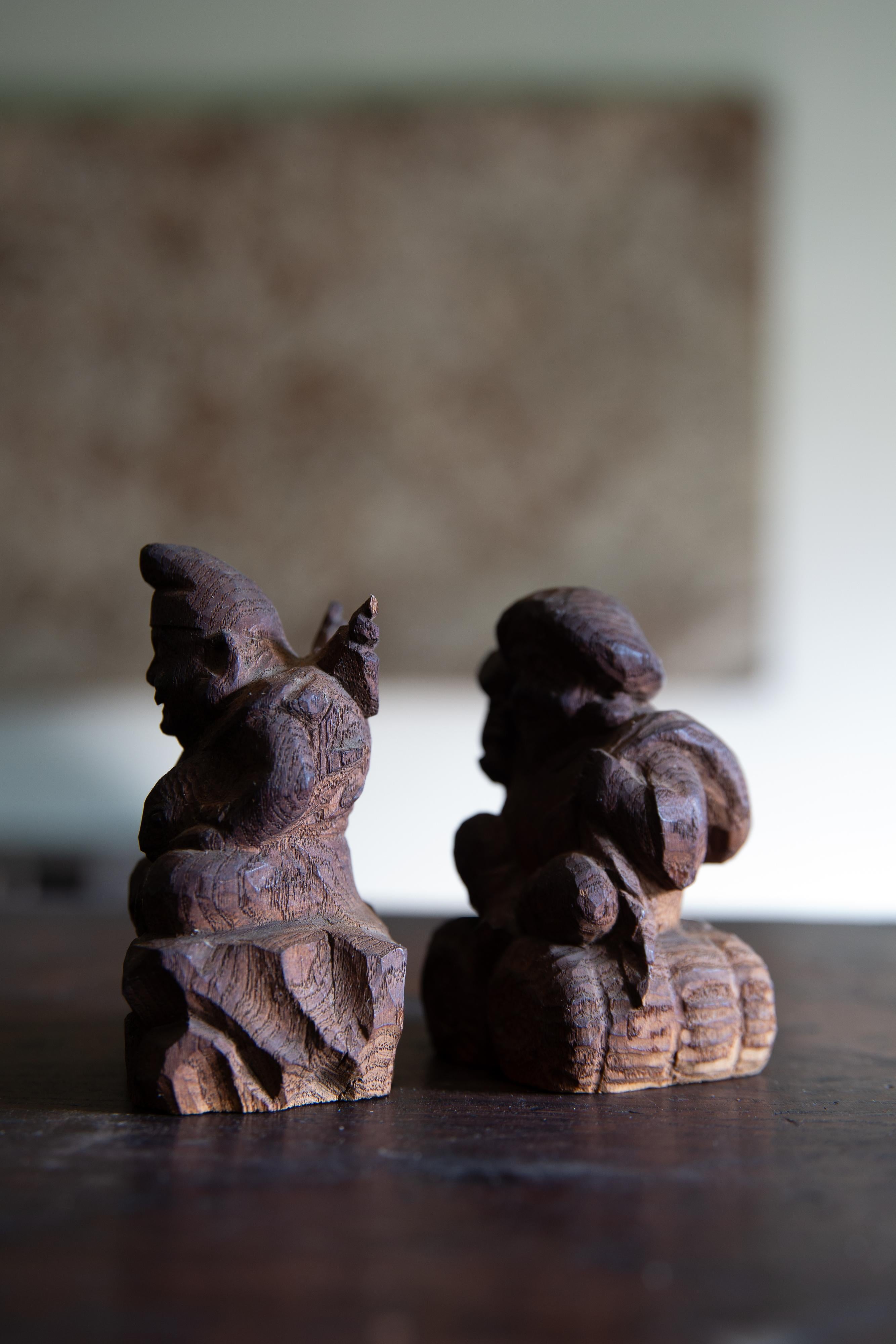 20th Century Antique Japanese Zushi mini shrine w/ Ebisu & Daikoku figurines wabi sabi mingei