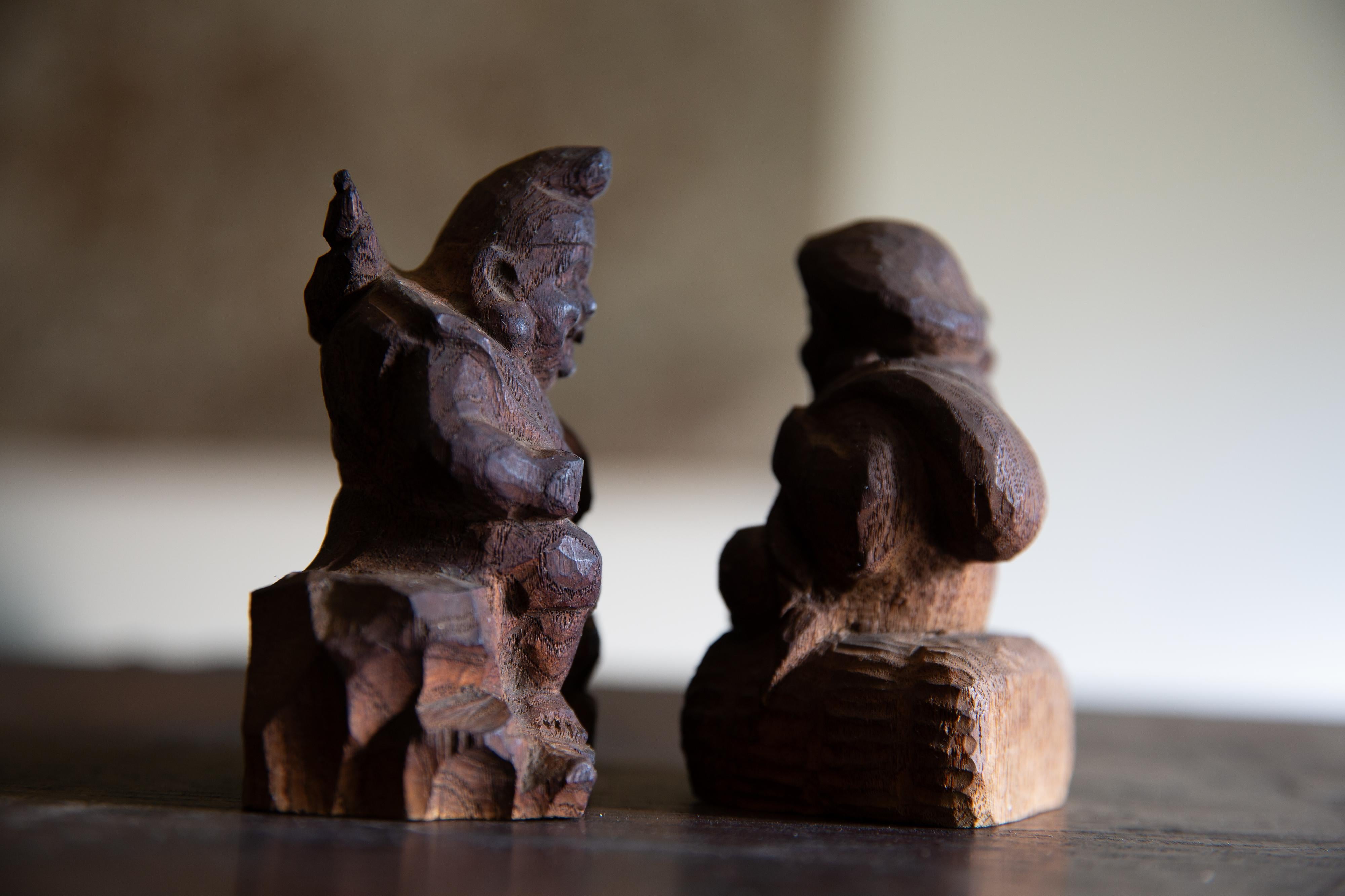 Antique Japanese Zushi mini shrine w/ Ebisu & Daikoku figurines wabi sabi mingei 1