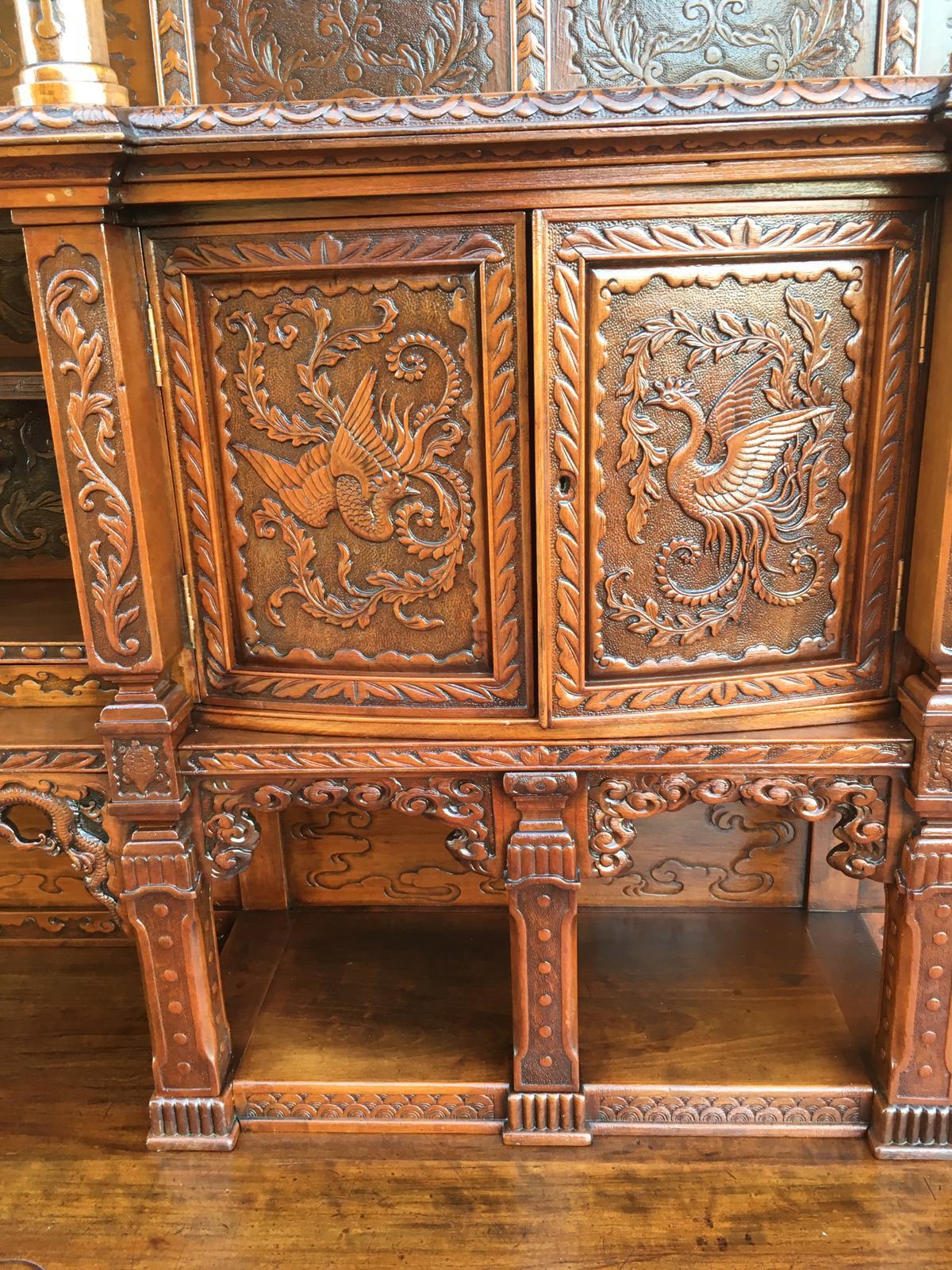 Hand-Carved Antique Japanesse Hand Carved Elmwood Cabinet, Sideboard, Meiji, 20th Century For Sale