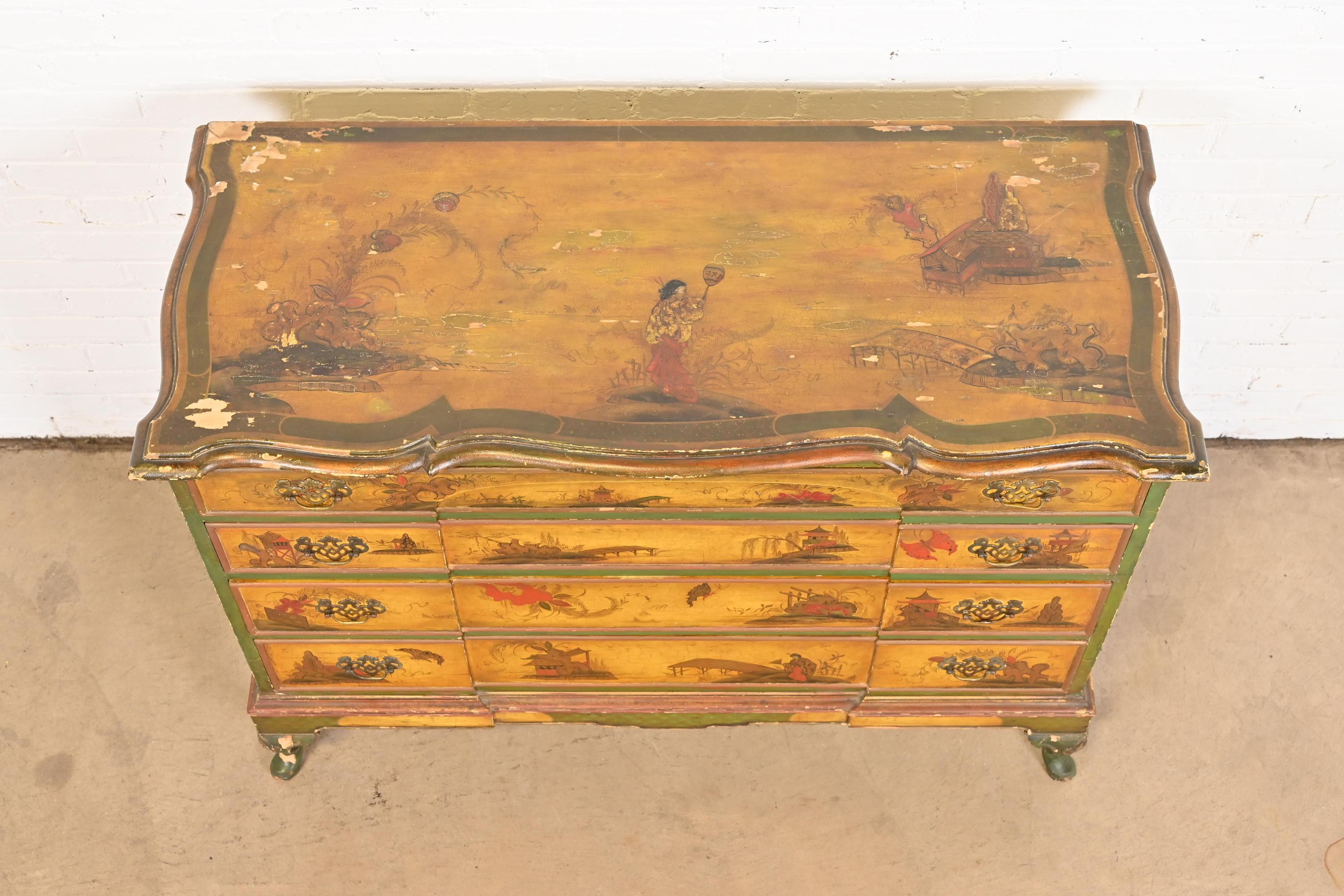 Antique Japanned Chinoiserie Queen Anne Bureau From Historic Edgecroft Mansion For Sale 3
