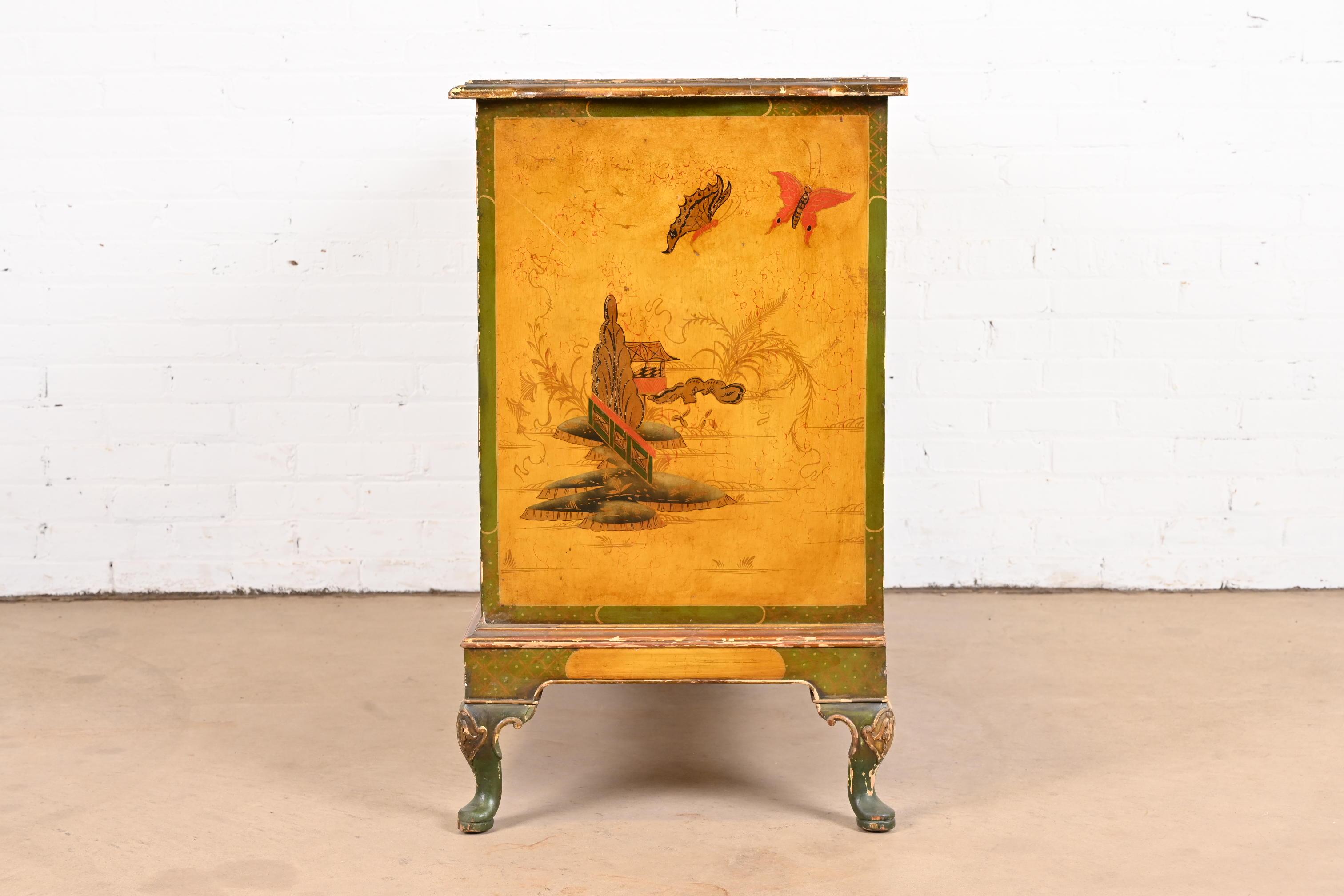 Antique Japanned Chinoiserie Queen Anne Bureau From Historic Edgecroft Mansion For Sale 8