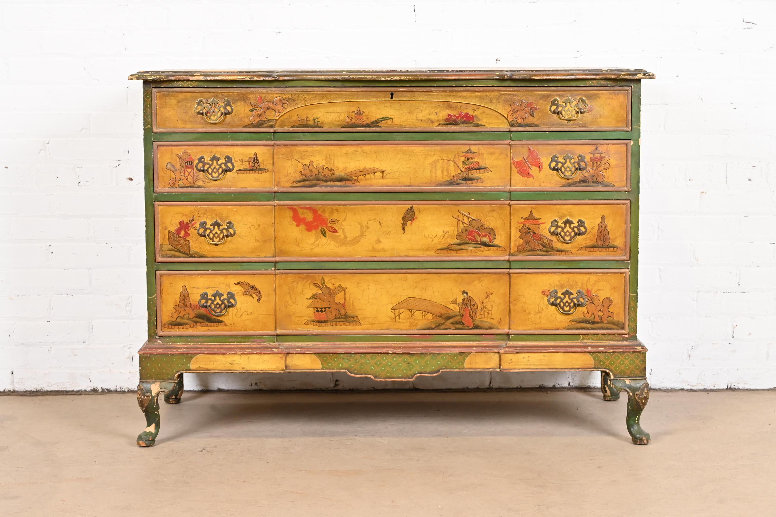 American Antique Japanned Chinoiserie Queen Anne Bureau From Historic Edgecroft Mansion For Sale