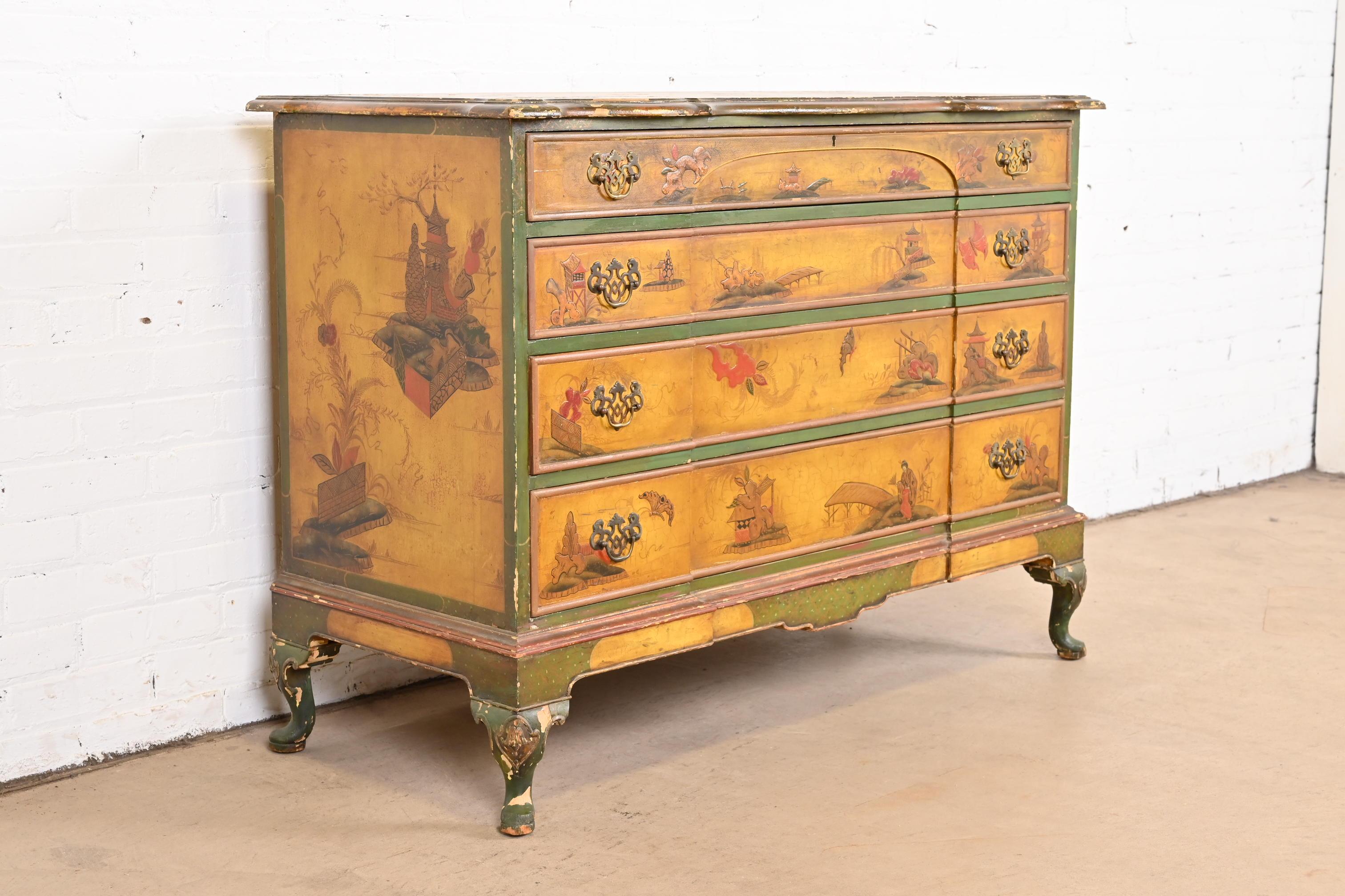 Early 20th Century Antique Japanned Chinoiserie Queen Anne Bureau From Historic Edgecroft Mansion For Sale