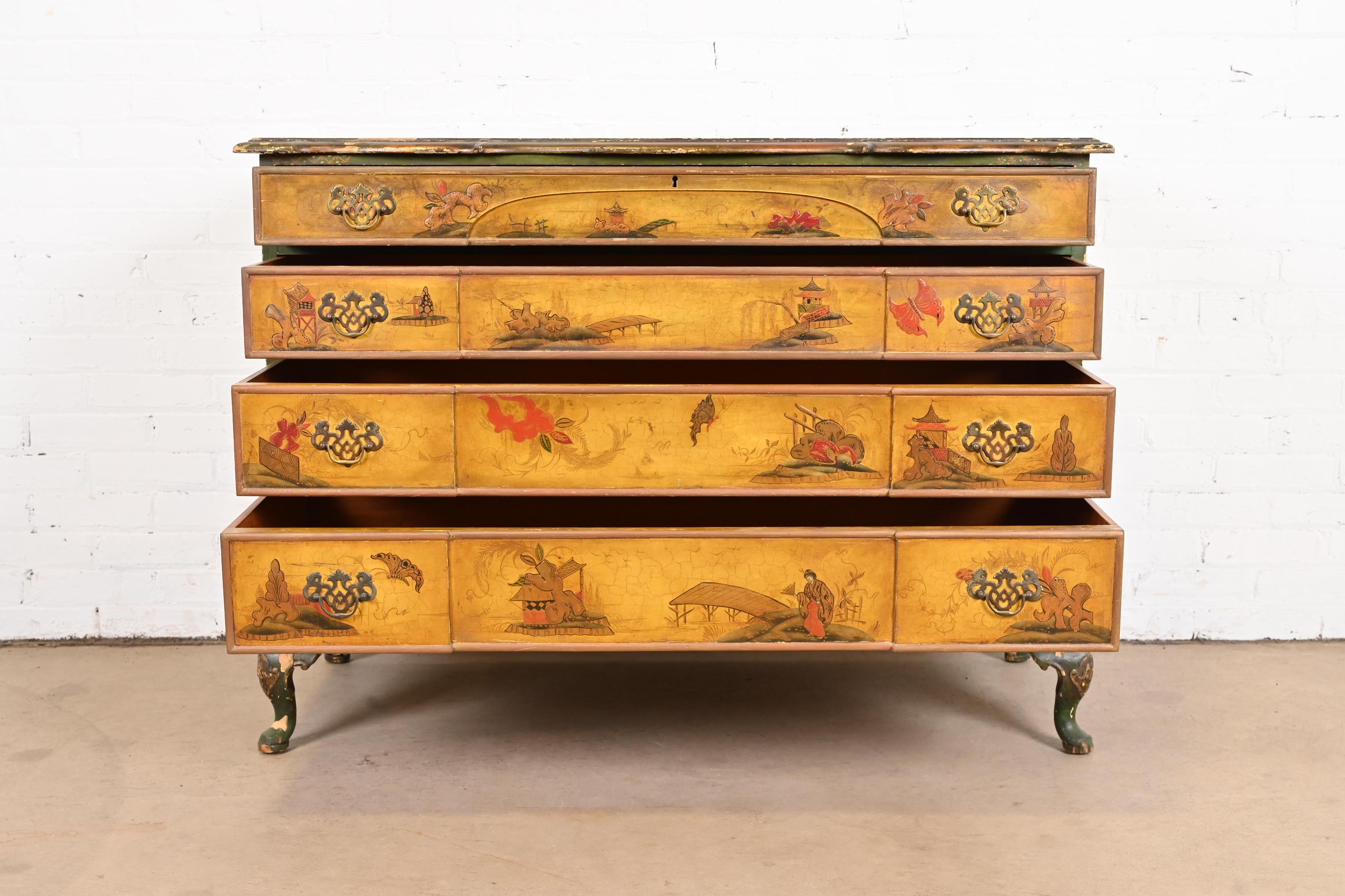 Antique Japanned Chinoiserie Queen Anne Bureau From Historic Edgecroft Mansion For Sale 1